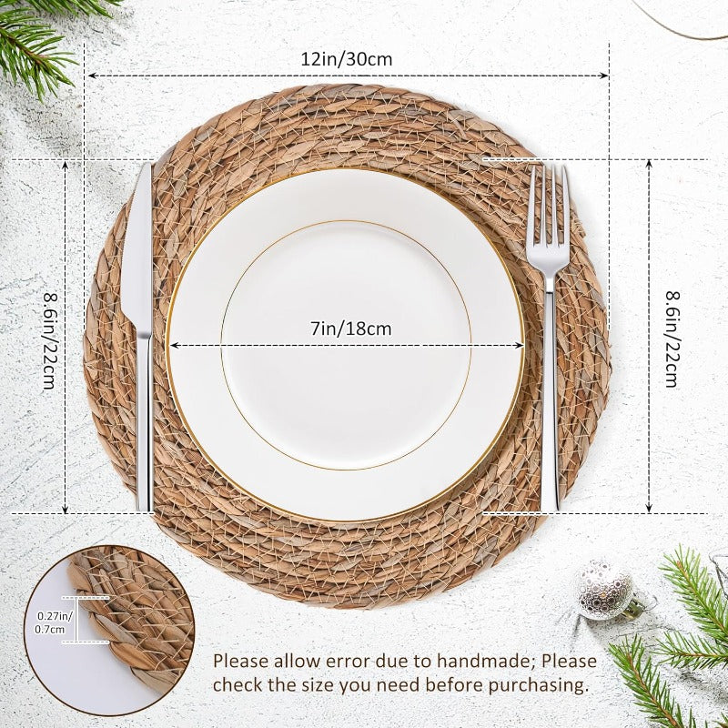 Set of 1012 Defined Deco Hand-Woven Natural Water Hyacinth Round Rattan Placemats - Rustic Farmhouse Braided Wicker Table Mats, 39.37inch Thick Durable Woven Design for Dining Table, Wedding, Home Decor - & Elegant Place Settings