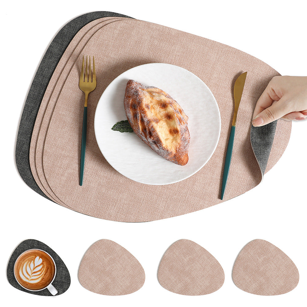 5pcs Cloth Patterned Water Droplet Shaped Western Style Table Mat (1 Mat+4 Coasters) Hotel Insulated Plate Mat, Bowl Mat, Dual Color Heat-resistant Western Style Mat