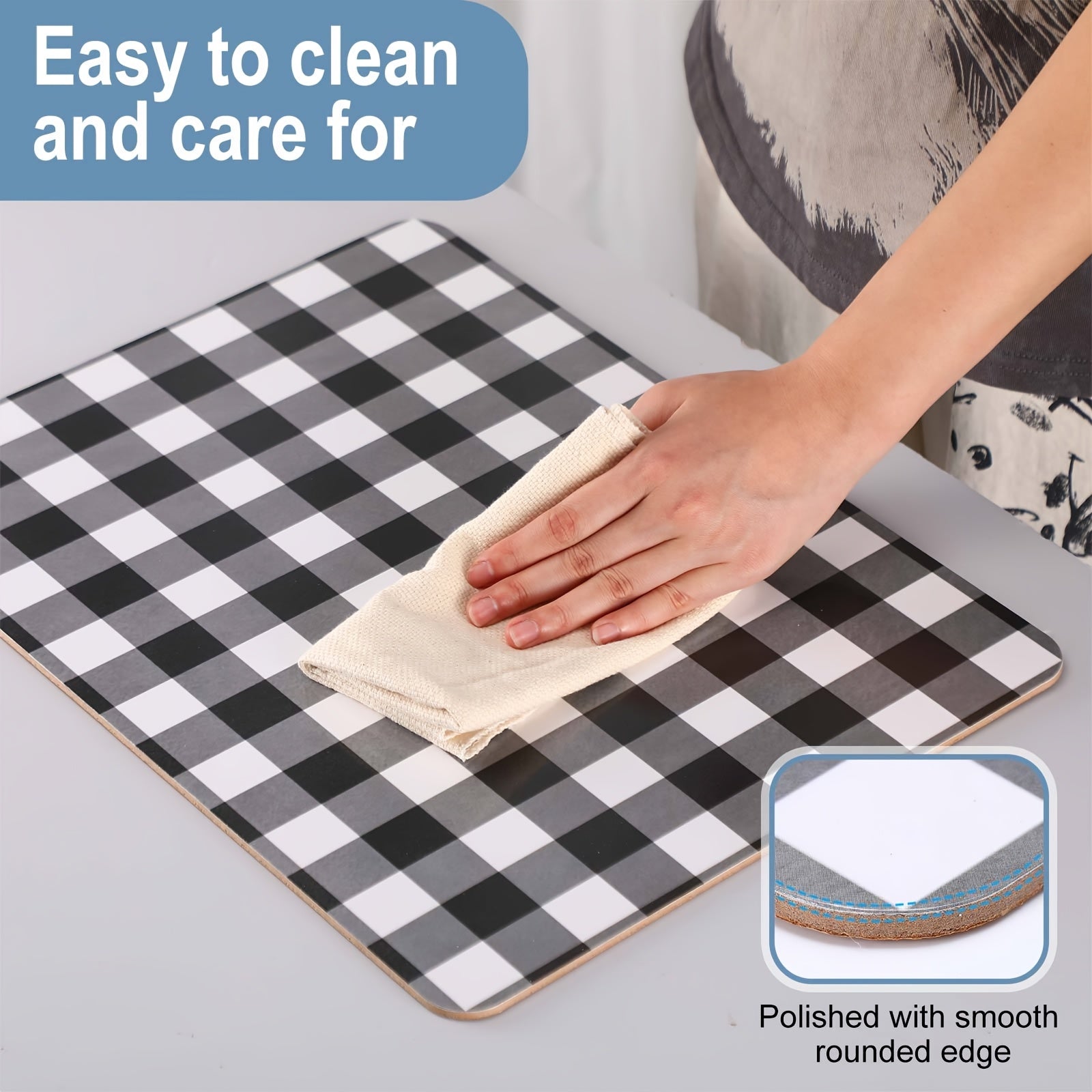 Collection of 8 Plaid Heat-Resistant Cork Placemats Suitable for Kitchen And Dining Tables, Measuring 16 X 12 Inches, Featuring Gingham Design. These Thick Cork-Backed Placemats Are Easy to Clean And Perfect for Christmas