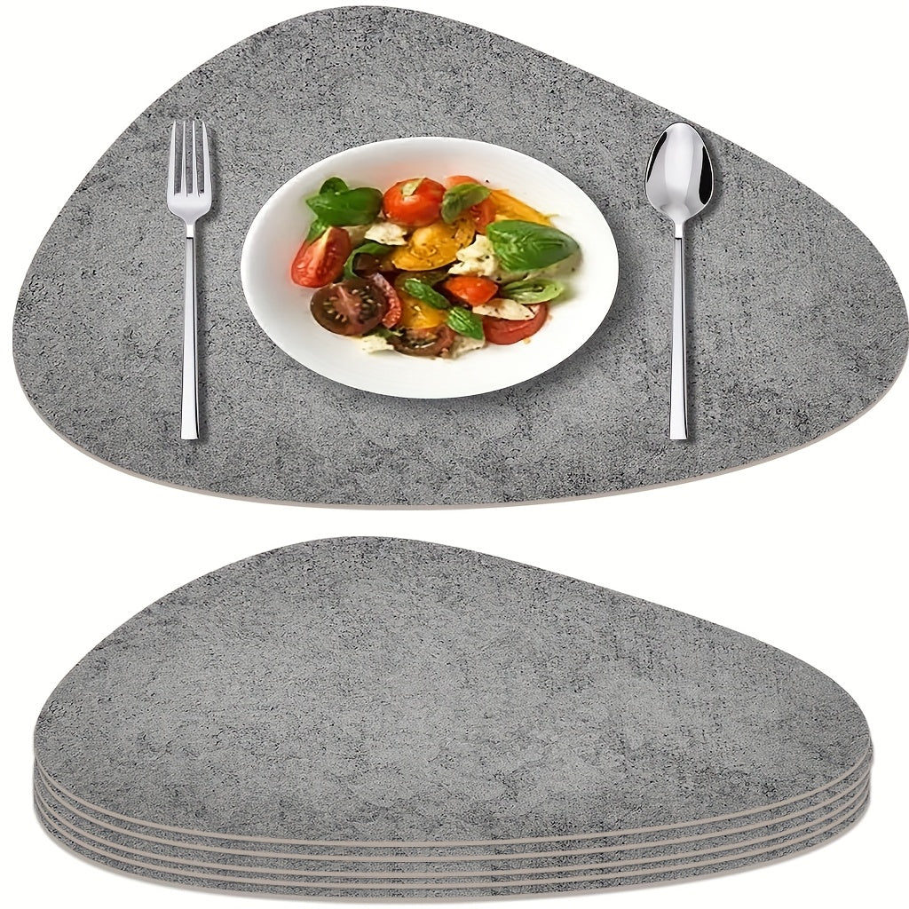 6pcs Imitation Cloth Patterned Leather Plain Color Placemat with Four Options: Oval, Square, -shaped, and Circular Textured Grey Placemat with Unique Irregular Shape, Modern Minimalist Style, Ideal for Dining Rooms Or Kitchens, Suitable for All