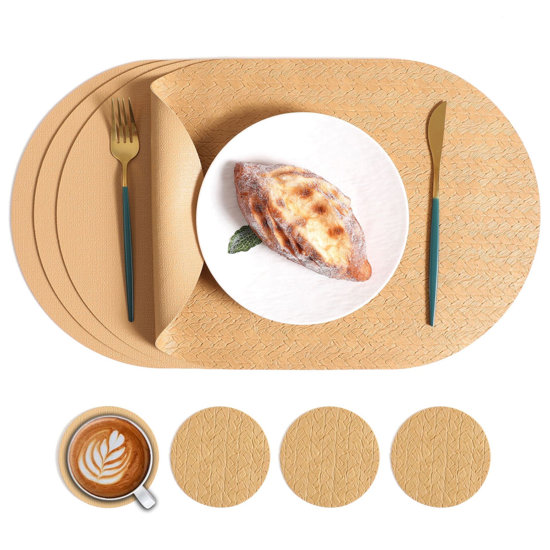 5pcs Nordic Ins Elliptical Placemat, Western Home Dining Table Mat, Rice Grain Pattern High-Quality, Heat-resistant and Heat-insulating Mat