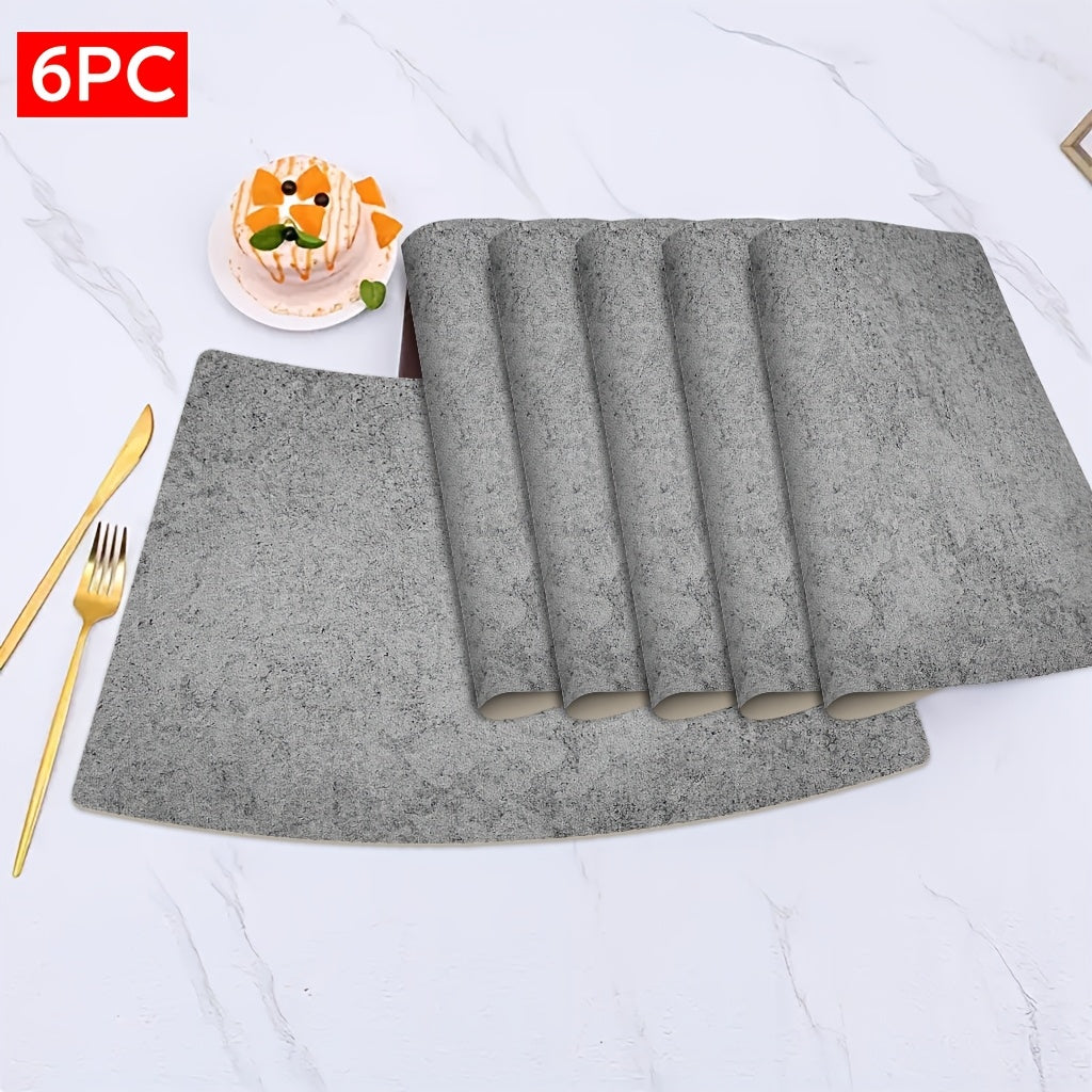 6pcs Imitation Cloth Patterned Leather Plain Color Placemat with Four Options: Oval, Square, -shaped, and Circular Textured Grey Placemat with Unique Irregular Shape, Modern Minimalist Style, Ideal for Dining Rooms Or Kitchens, Suitable for All