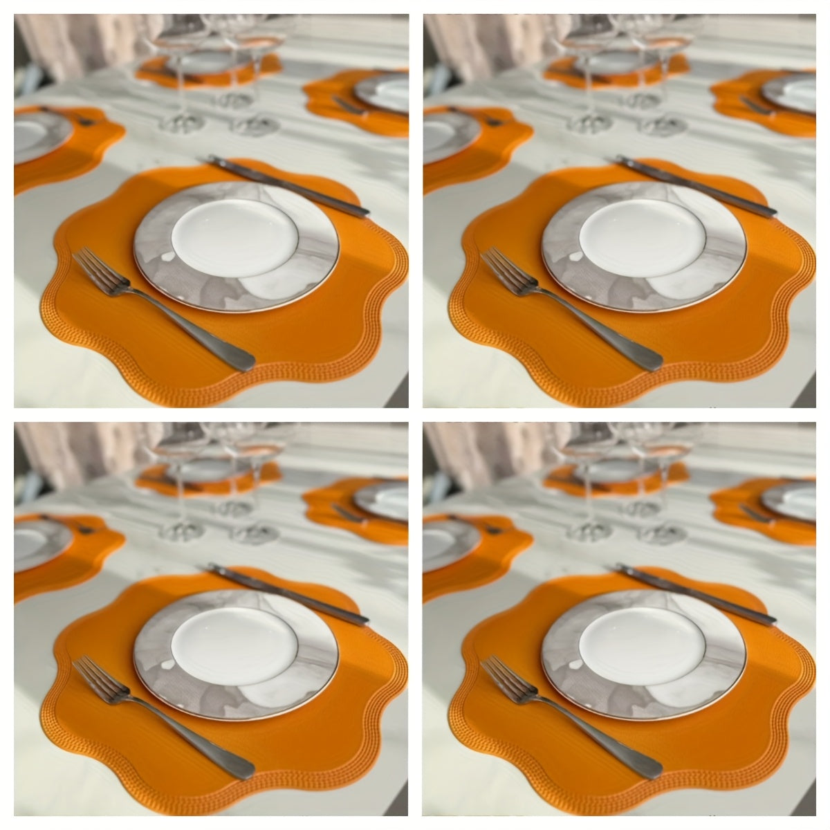 4pcs Set Faux Leather Placemats Heat Resistant Flower Shape Table Mats, Non-Slip Easy to Clean Place mat for Kitchen Coffee Dining Room Table