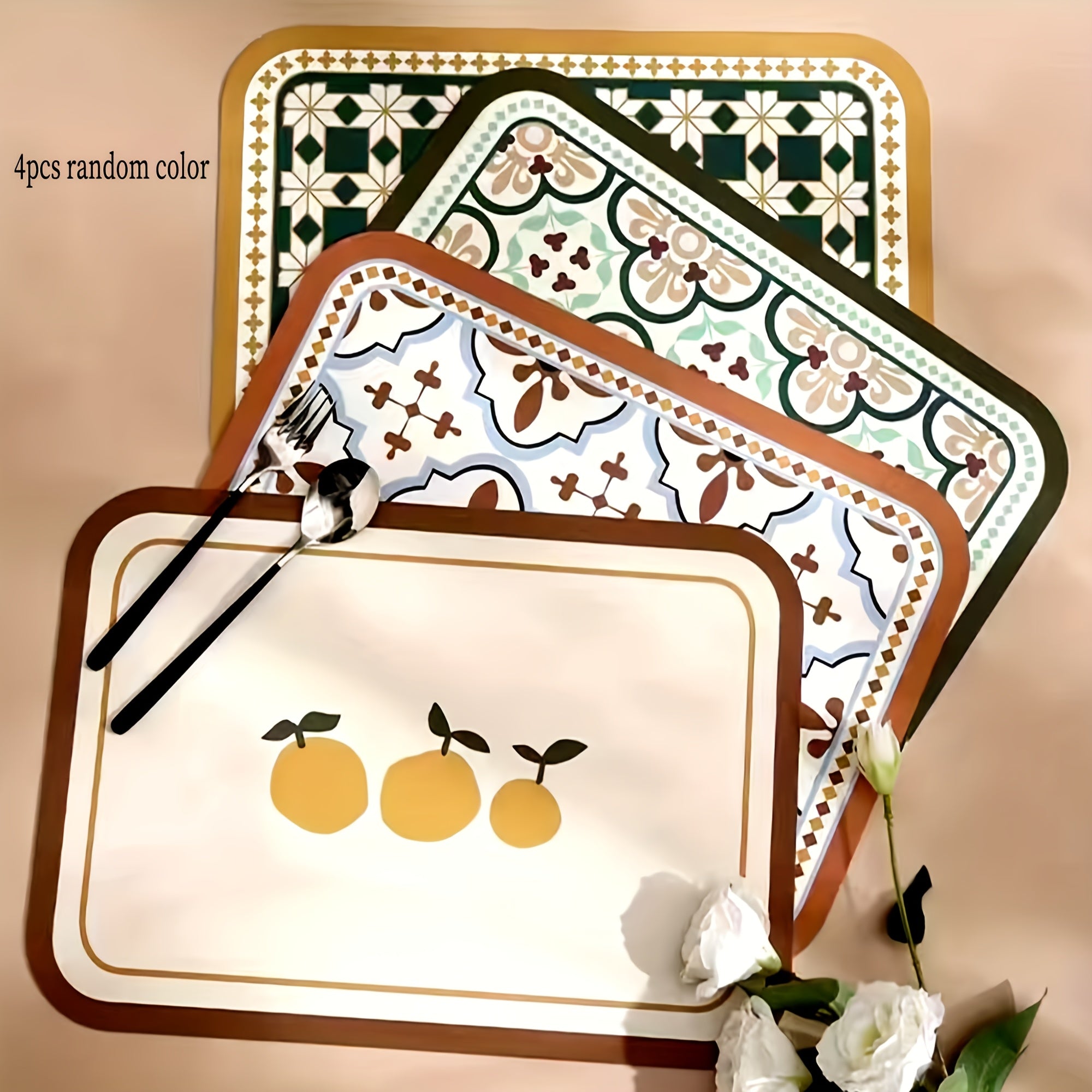 Washable Leather Placemats 4-Pack Washable Leather Placemats | Wipe-Clean PVC Table Mats for Kitchen, Dining Room & Outdoor Use - Random Designs