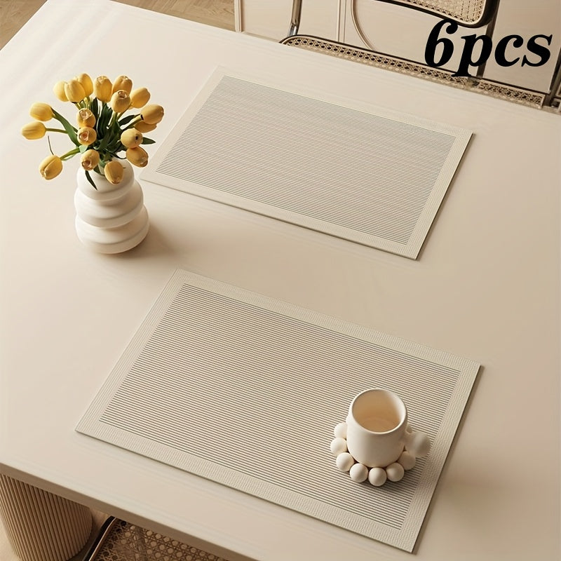 6pcs Nordic Wind Stripes Anti-slip Erasable Placemats Desktop Protection Desktop Decoration Is Suitable for Restaurant Family Christmas.