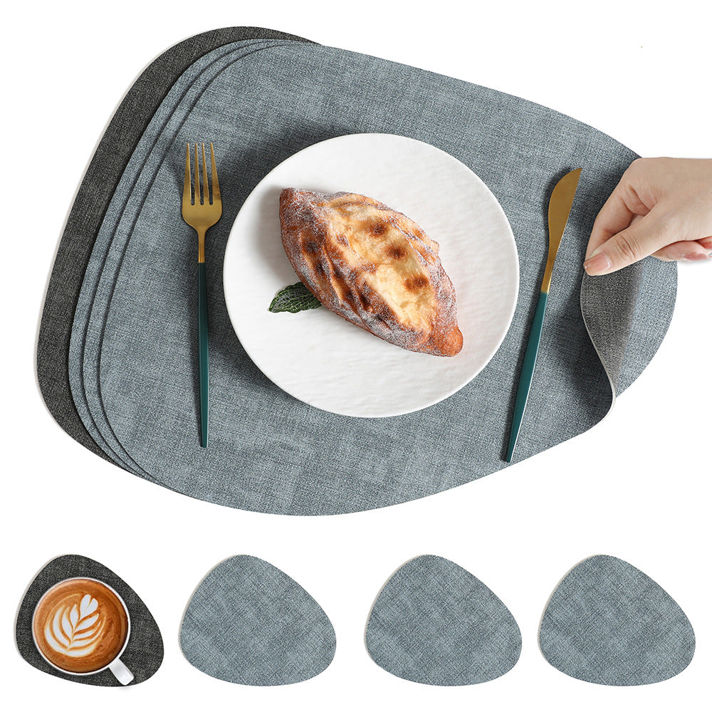 5pcs Cloth Patterned Water Droplet Shaped Western Style Table Mat (1 Mat+4 Coasters) Hotel Insulated Plate Mat, Bowl Mat, Dual Color Heat-resistant Western Style Mat