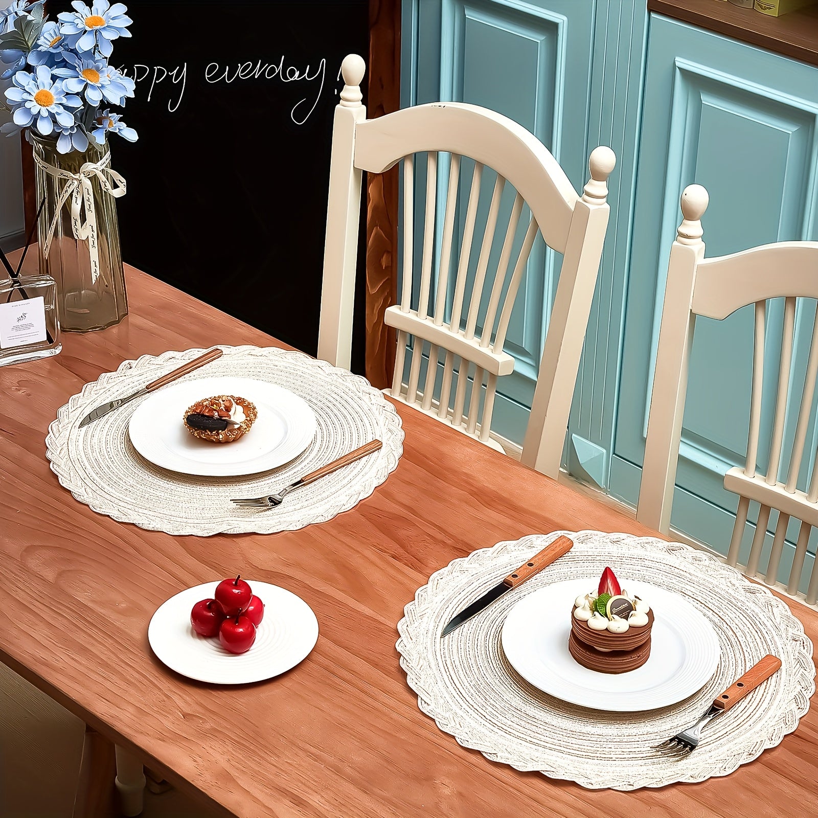 Large 15 Inch Round Braided Placemats Boho Placemats Bulk Washable Fabric Placemats Heat Resistant Round Kitchen Table Mats Circle Nonslip Table Mats