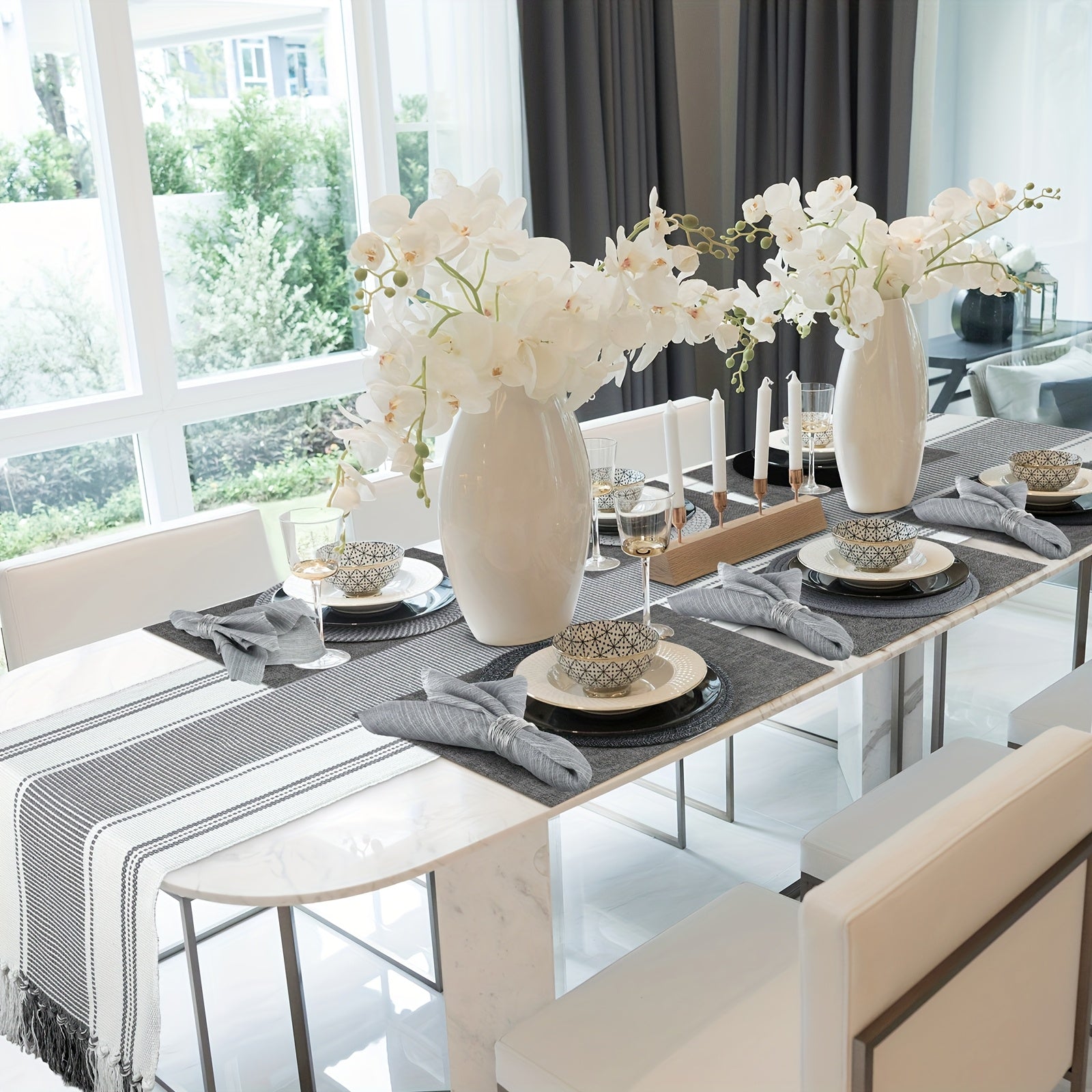 19pcs Boho Table Runner Placemat And Napkin Ring Set Modern Macrame Table Runner With Tassels 11.8 X 106.3'' Round And Rectangle Table Mat For Valentines Farmhouse Wedding Dining Table Decor