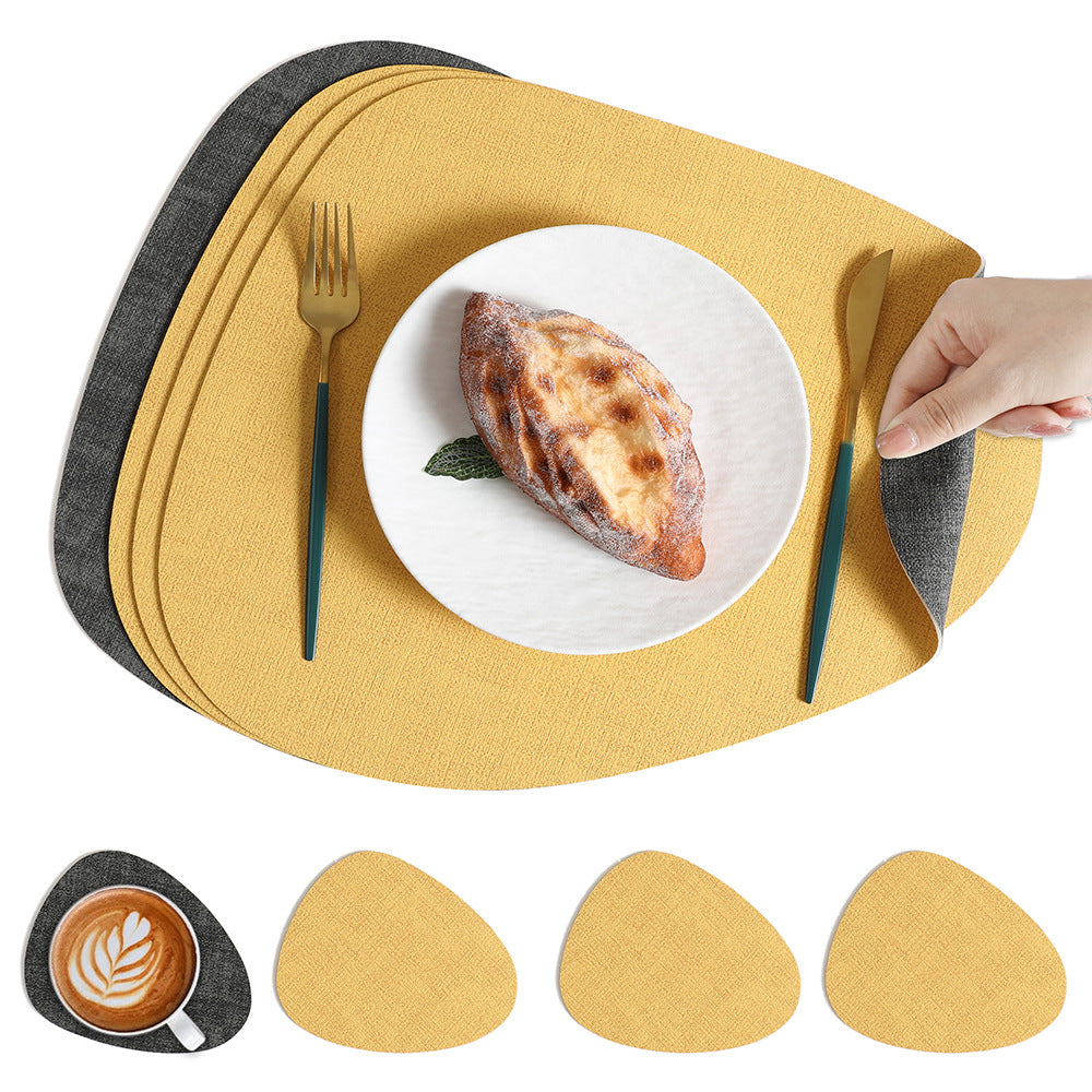 5pcs Placemats (1 Placemat+4 Coasters) Cloth Patterned Water Droplet Shaped Western Dining Table Mat, Hotel Insulated Plate Mat, Bowl Mat, Dual Color Heat-resistant Western Dining Mat