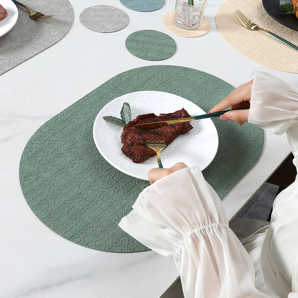 5pcs Nordic Ins Elliptical Placemat, Western Home Dining Table Mat, Rice Grain Pattern High-Quality, Heat-resistant and Heat-insulating Mat