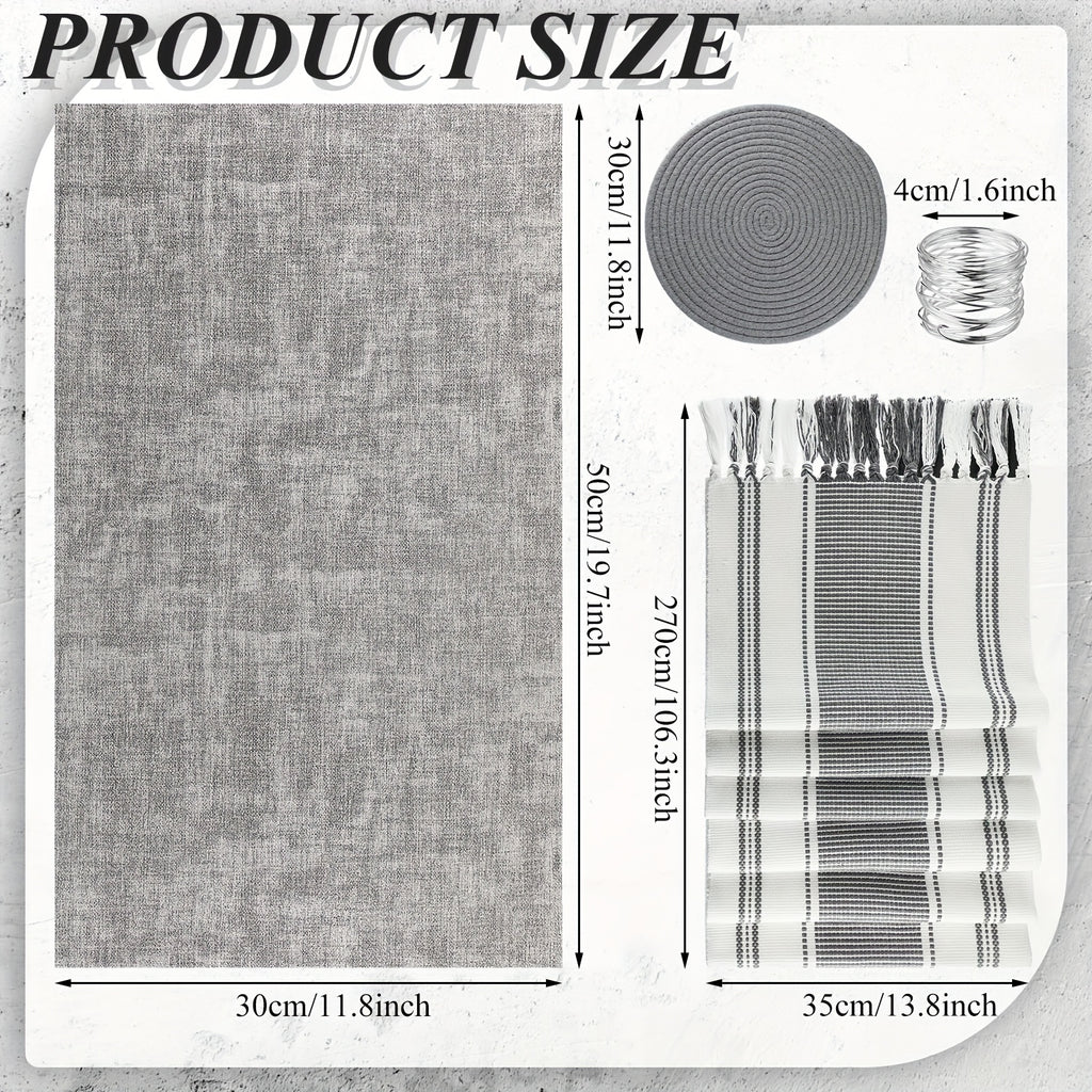 19pcs Boho Table Runner Placemat And Napkin Ring Set Modern Macrame Table Runner With Tassels 11.8 X 106.3'' Round And Rectangle Table Mat For Valentines Farmhouse Wedding Dining Table Decor