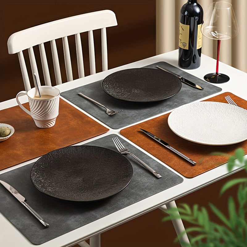 of 3 Cowhide Design Imitation Faux Leather Table Mats - Rectangular, Heat-Resistant Dining Mats for Kitchen Use, Hand Wash Only, Made of Polyurethane, Christmas Theme