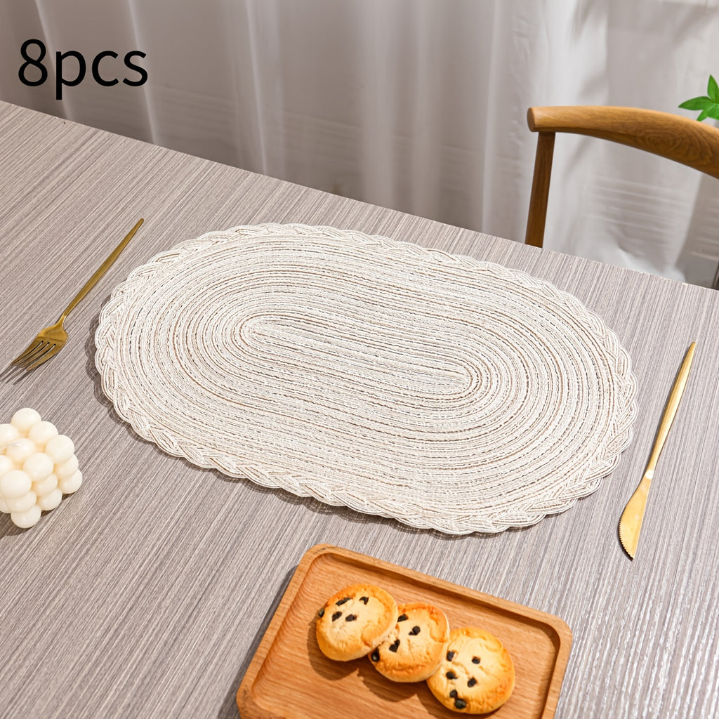 6\u002F8pcs of Rectangular Large Placemats with Lace, Kitchen Decorative Table Mats, Washable Western Plate Mats, Christmas Decorations, Dining Table Decor