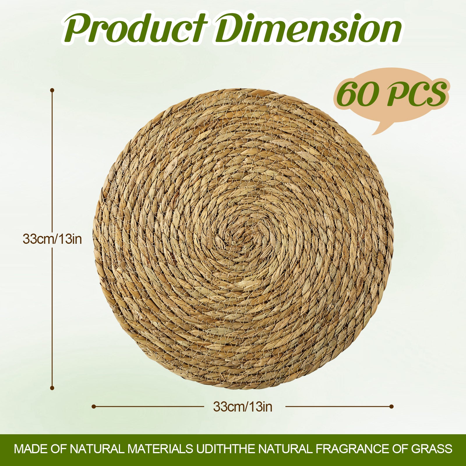 60pcs Bulk Natural Rattan Placemats Round Table Mats - Hand- Boho Farmhouse Style with Natural Straw Suitable for Valentine' Dinner Parties, Rustic Round Table Decor - Rattan Bulk Pack
