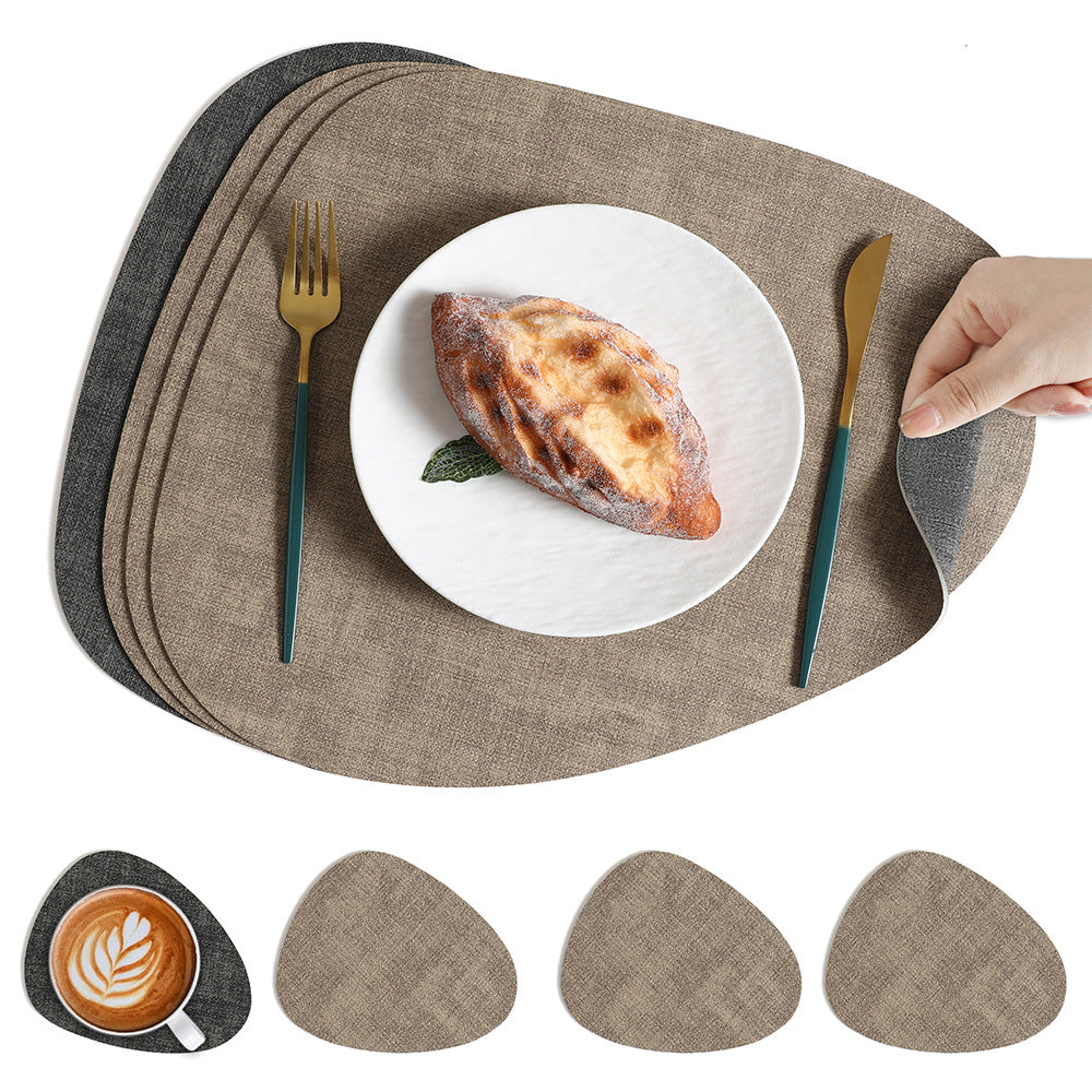 5pcs Placemats (1 Placemat+4 Coasters) Cloth Patterned Water Droplet Shaped Western Dining Table Mat, Hotel Insulated Plate Mat, Bowl Mat, Dual Color Heat-resistant Western Dining Mat