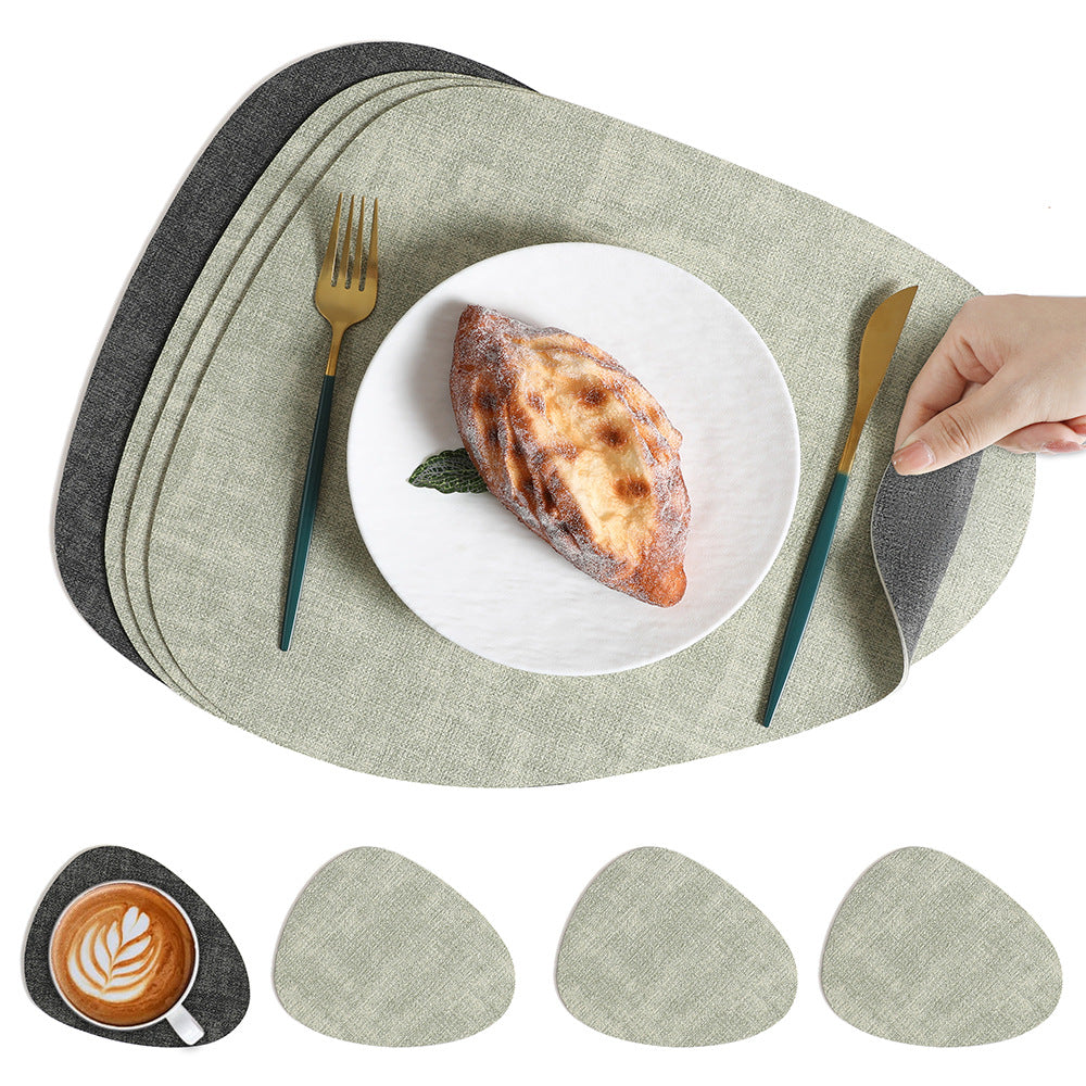5pcs Cloth Patterned Water Droplet Shaped Western Style Table Mat (1 Mat+4 Coasters) Hotel Insulated Plate Mat, Bowl Mat, Dual Color Heat-resistant Western Style Mat