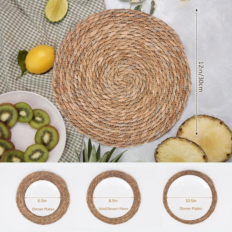 Set of 1012 Defined Deco Hand-Woven Natural Water Hyacinth Round Rattan Placemats - Rustic Farmhouse Braided Wicker Table Mats, 39.37inch Thick Durable Woven Design for Dining Table, Wedding, Home Decor - & Elegant Place Settings