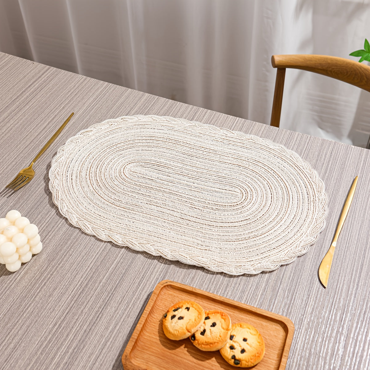 6\u002F8pcs of Rectangular Large Placemats with Lace, Kitchen Decorative Table Mats, Washable Western Plate Mats, Christmas Decorations, Dining Table Decor