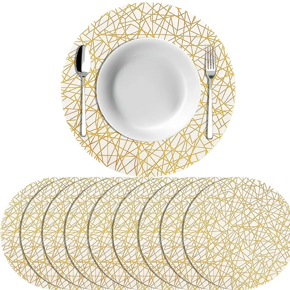 Golden Irregular Line Placemat, Polyester, for Birthday Parties, Weddings, Family Dinners, Table Decoration, Tableware Protection, Decorative Dining Placemat