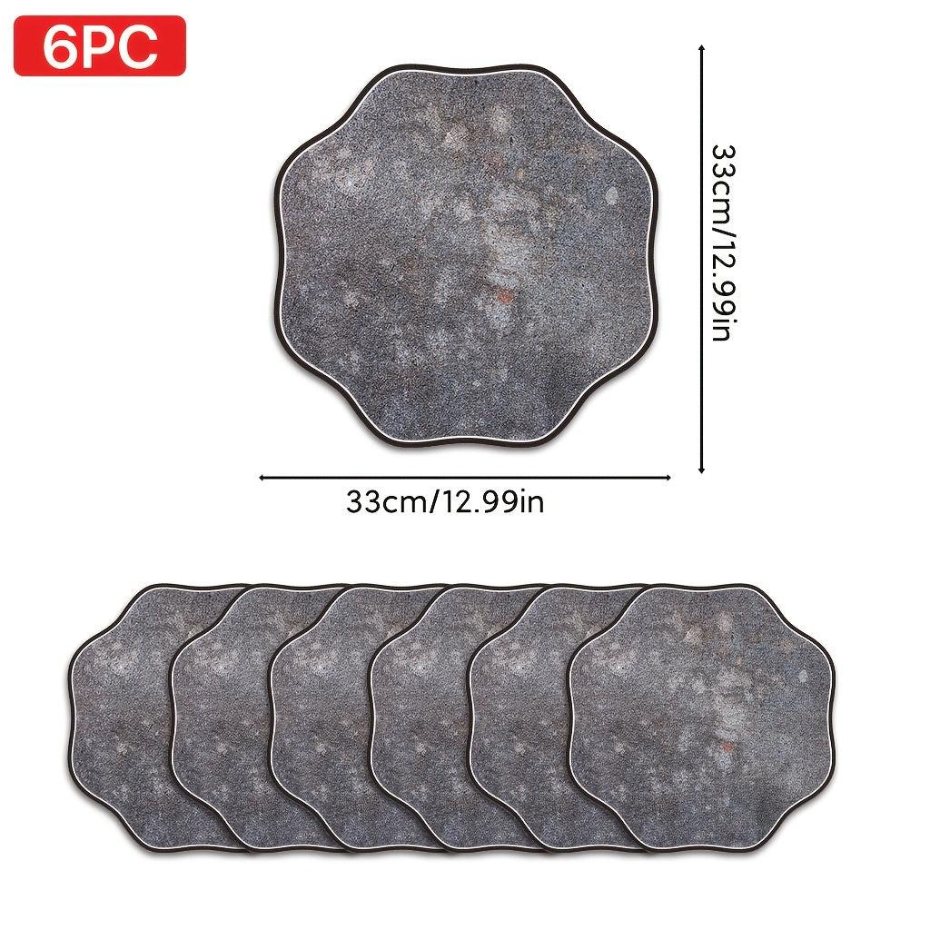 6pcs Octagonal Printed Leather Placemats 12.99in * 12.99in Gray Textured Stone Pattern Placemat, Irregular Aged Design, Home Decor, Dining Table Mat, Seasonal Tabletop Accessory,  Table Setting Accessory, Irregular Shape Mats, Octagonal Placemats