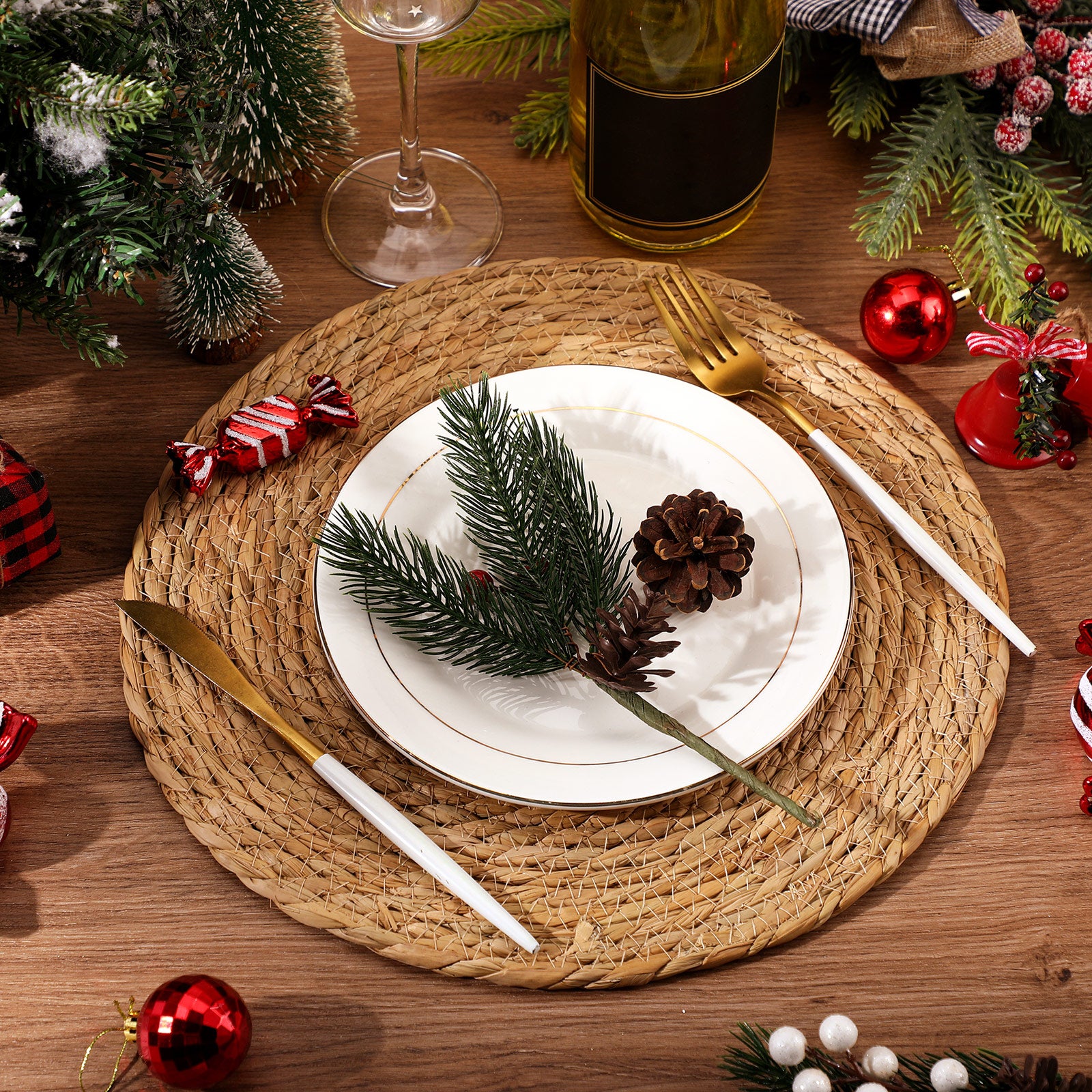 60pcs Bulk Natural Rattan Placemats Round Table Mats - Hand- Boho Farmhouse Style with Natural Straw Suitable for Valentine' Dinner Parties, Rustic Round Table Decor - Rattan Bulk Pack