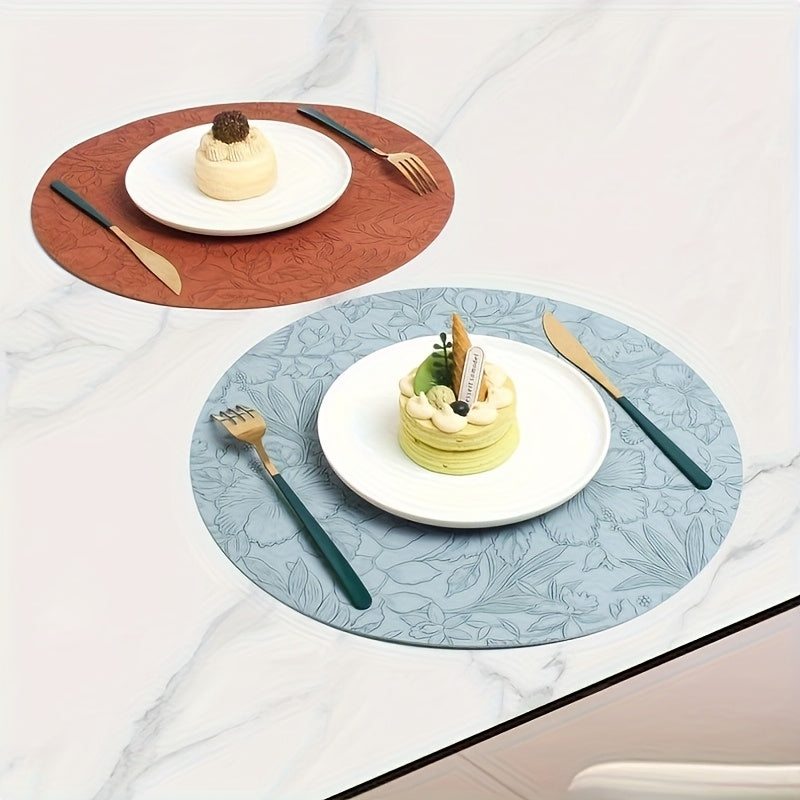 Of 4 Placemats And 4 Coasters, European-Style Luxury PVC Faux Leather Placemats, Double-Sided Round Embossed Placemats, Heat-Resistant Placemats for Hotels And Home, High-End Dining Table Placemats, Patterned Heat-Insulating Mats