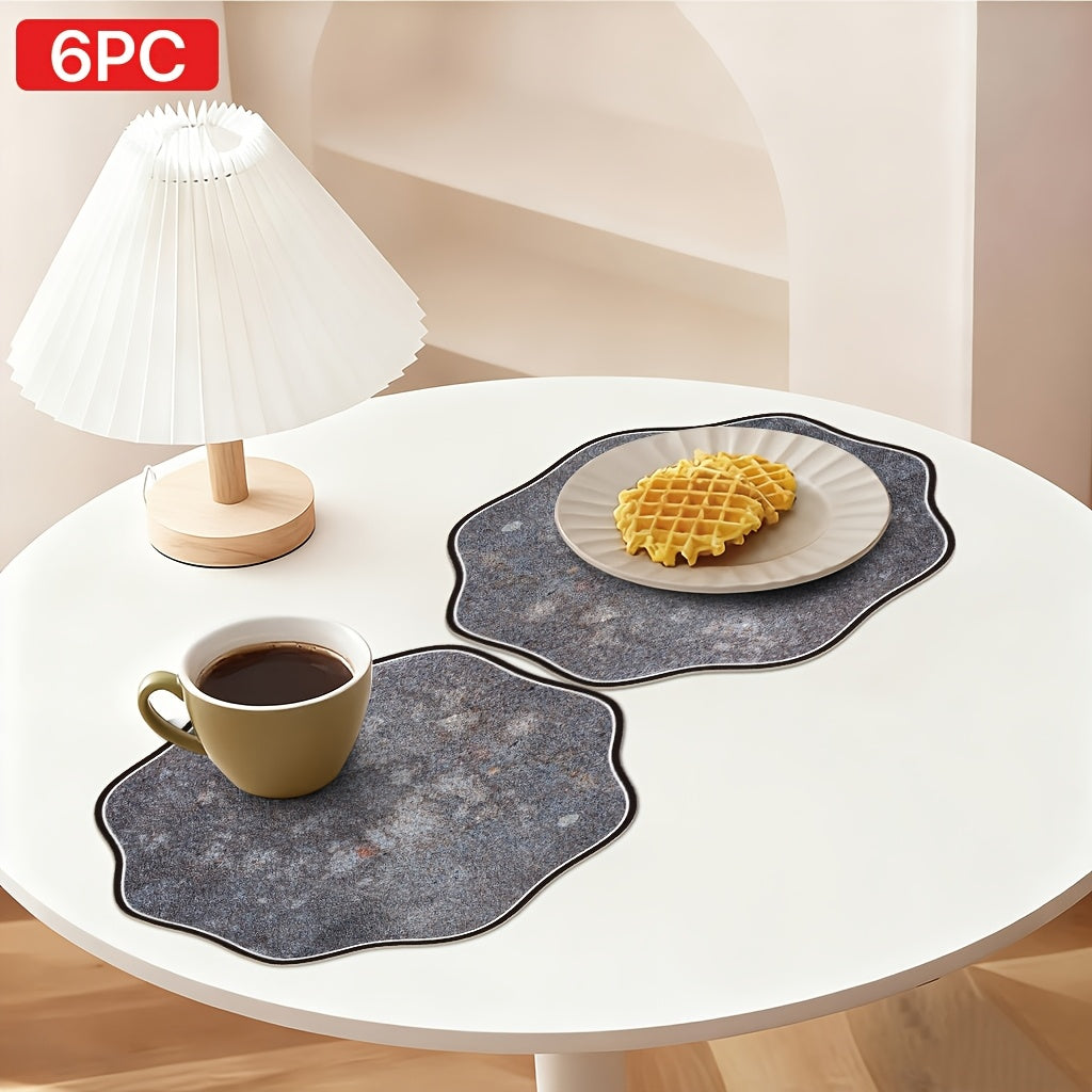 6pcs Octagonal Printed Leather Placemats 12.99in * 12.99in Gray Textured Stone Pattern Placemat, Irregular Aged Design, Home Decor, Dining Table Mat, Seasonal Tabletop Accessory,  Table Setting Accessory, Irregular Shape Mats, Octagonal Placemats