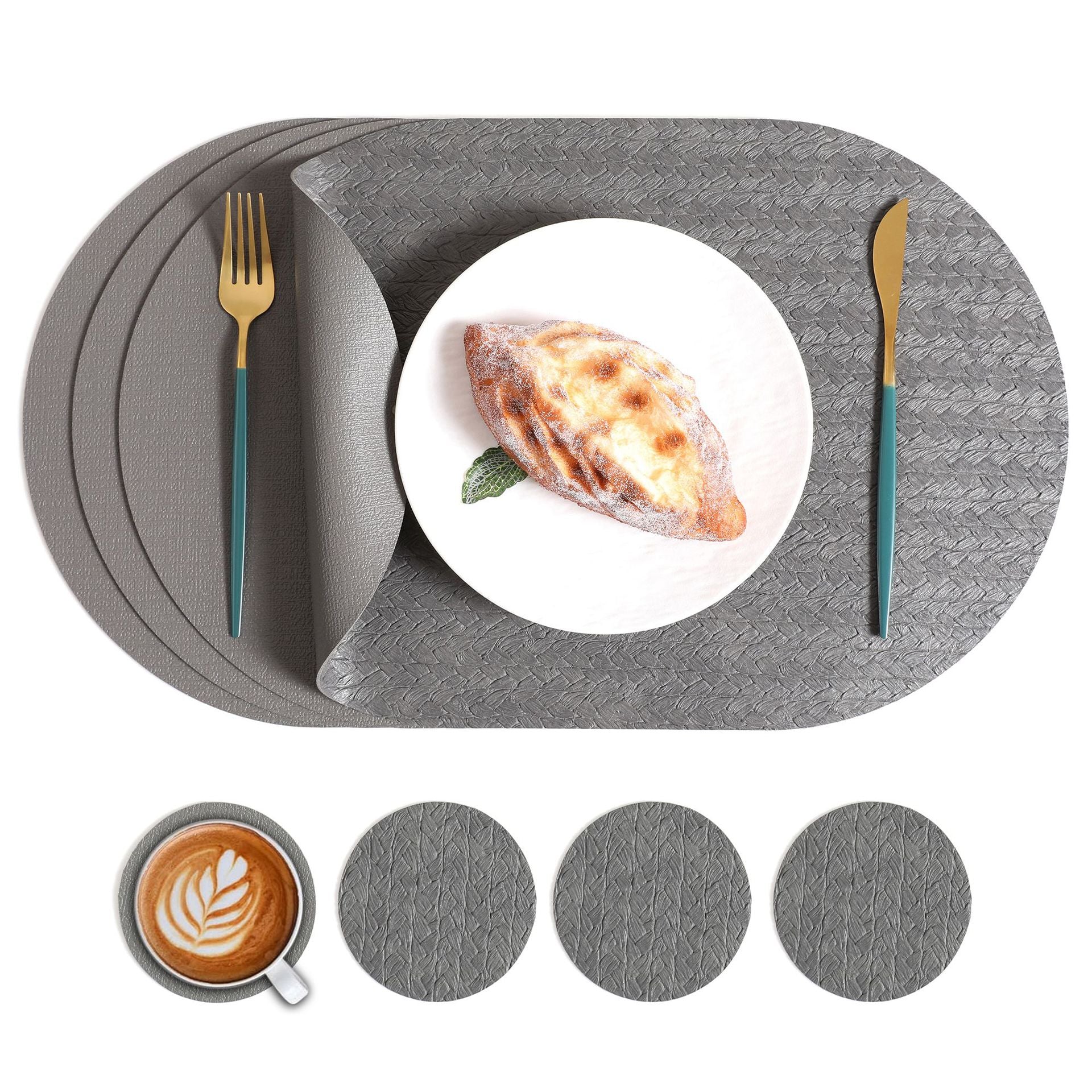 5pcs Nordic Ins Elliptical Placemat, Western Home Dining Table Mat, Rice Grain Pattern High-Quality, Heat-resistant and Heat-insulating Mat