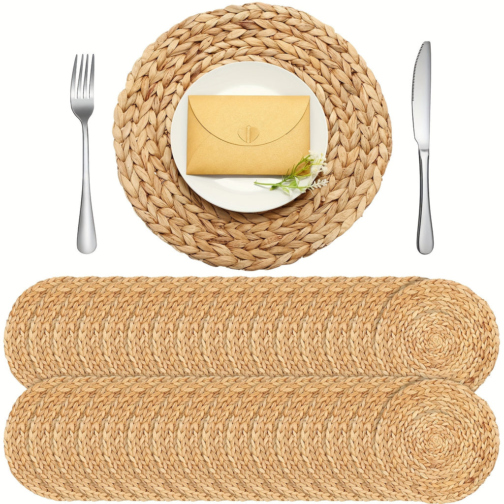 30pcs Wheat Round Placemats Hand Braided Table Mats - Rustic Boho Wheat Tableware for Dinner Party, Charger Plates, Kitchen & Dining Table Decor, Durable Wheat Table Settings (Compatible with Water
