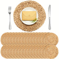 30pcs Wheat Round Placemats Hand Braided Table Mats - Rustic Boho Wheat Tableware for Dinner Party, Charger Plates, Kitchen & Dining Table Decor, Durable Wheat Table Settings (Compatible with Water