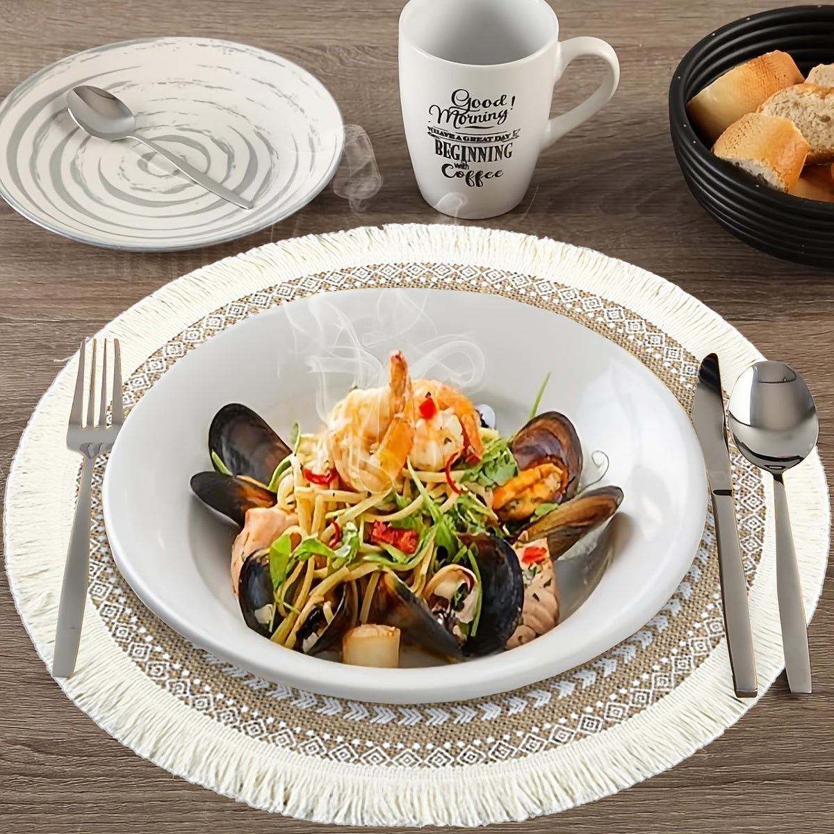 6pcs\u002F8pcs Bohemian Style Heat-Resistant Mats for Bowls And Plates, Easter And Graduation Season Table Mats with Tassels, Round Table Mats for Hotel And Café Decoration, Tableware Mats