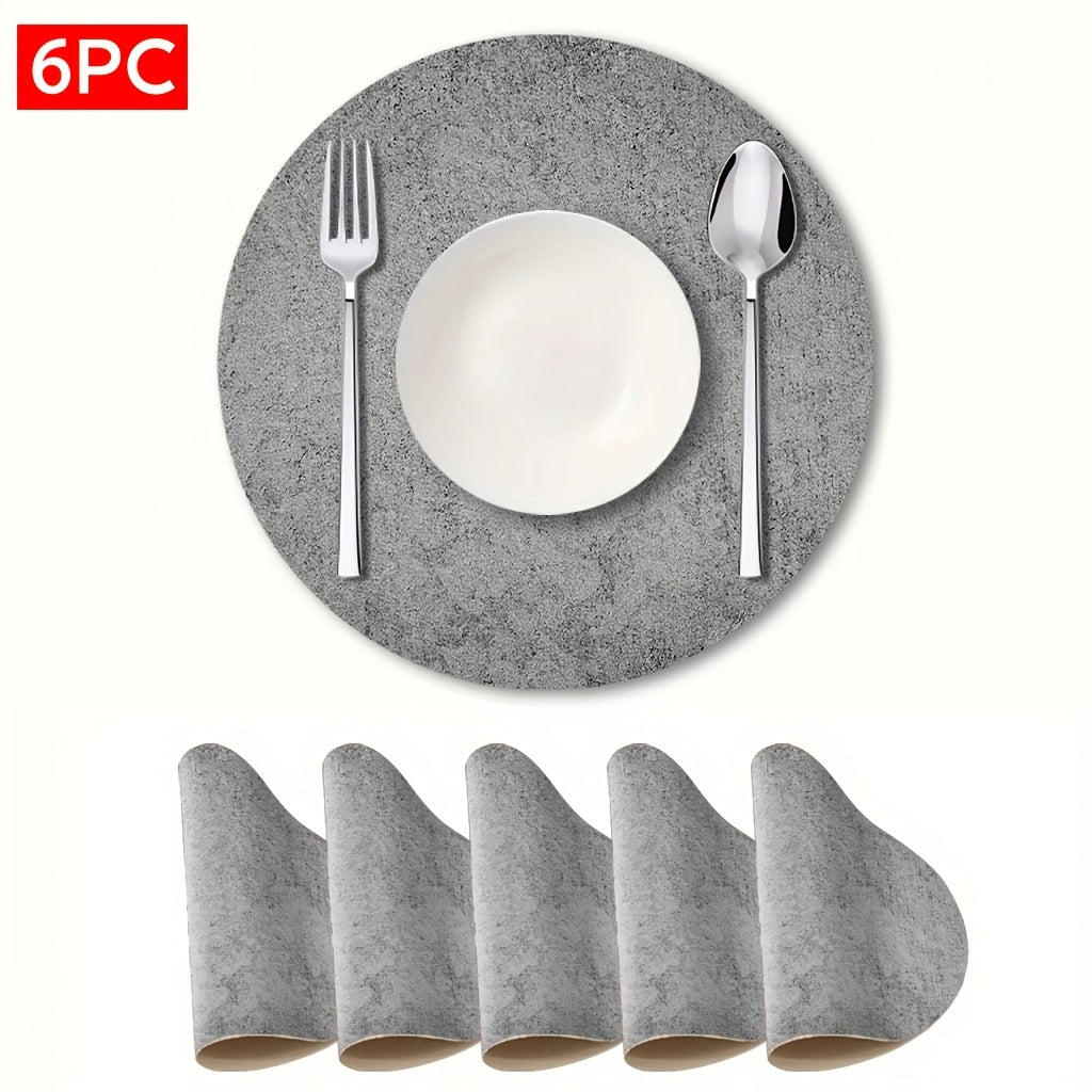 6pcs Imitation Cloth Patterned Leather Plain Color Placemat with Four Options: Oval, Square, -shaped, and Circular Textured Grey Placemat with Unique Irregular Shape, Modern Minimalist Style, Ideal for Dining Rooms Or Kitchens, Suitable for All