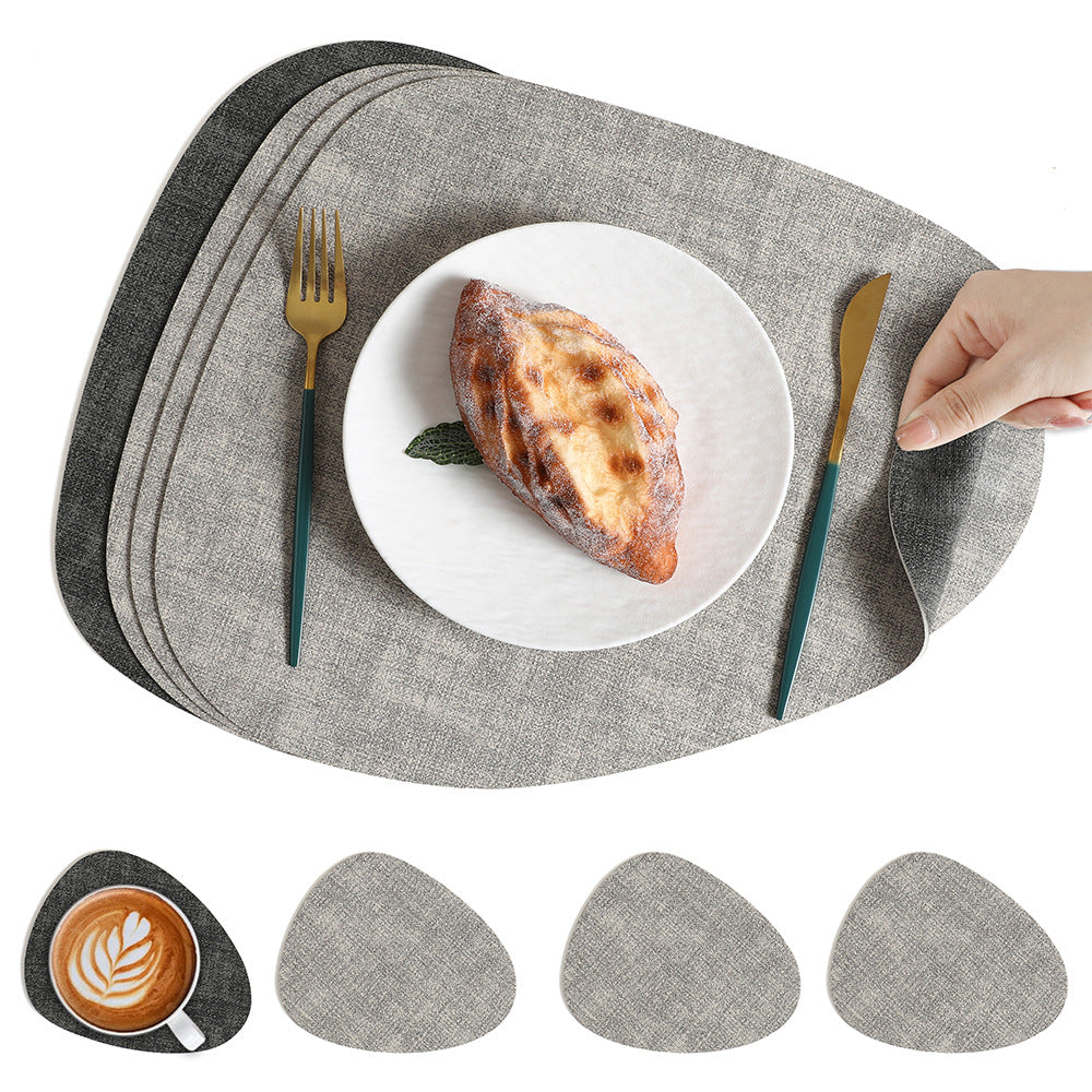 5pcs Cloth Patterned Water Droplet Shaped Western Style Table Mat (1 Mat+4 Coasters) Hotel Insulated Plate Mat, Bowl Mat, Dual Color Heat-resistant Western Style Mat