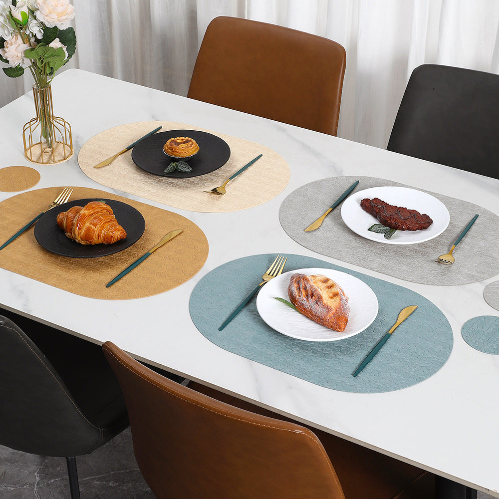 5pcs Nordic Ins Elliptical Placemat, Western Home Dining Table Mat, Rice Grain Pattern High-Quality, Heat-resistant and Heat-insulating Mat