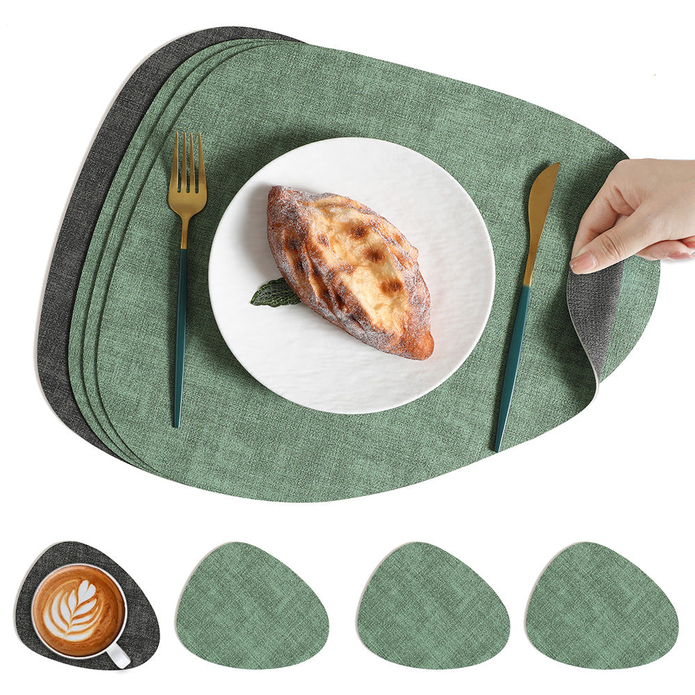 5pcs Cloth Patterned Water Droplet Shaped Western Style Table Mat (1 Mat+4 Coasters) Hotel Insulated Plate Mat, Bowl Mat, Dual Color Heat-resistant Western Style Mat