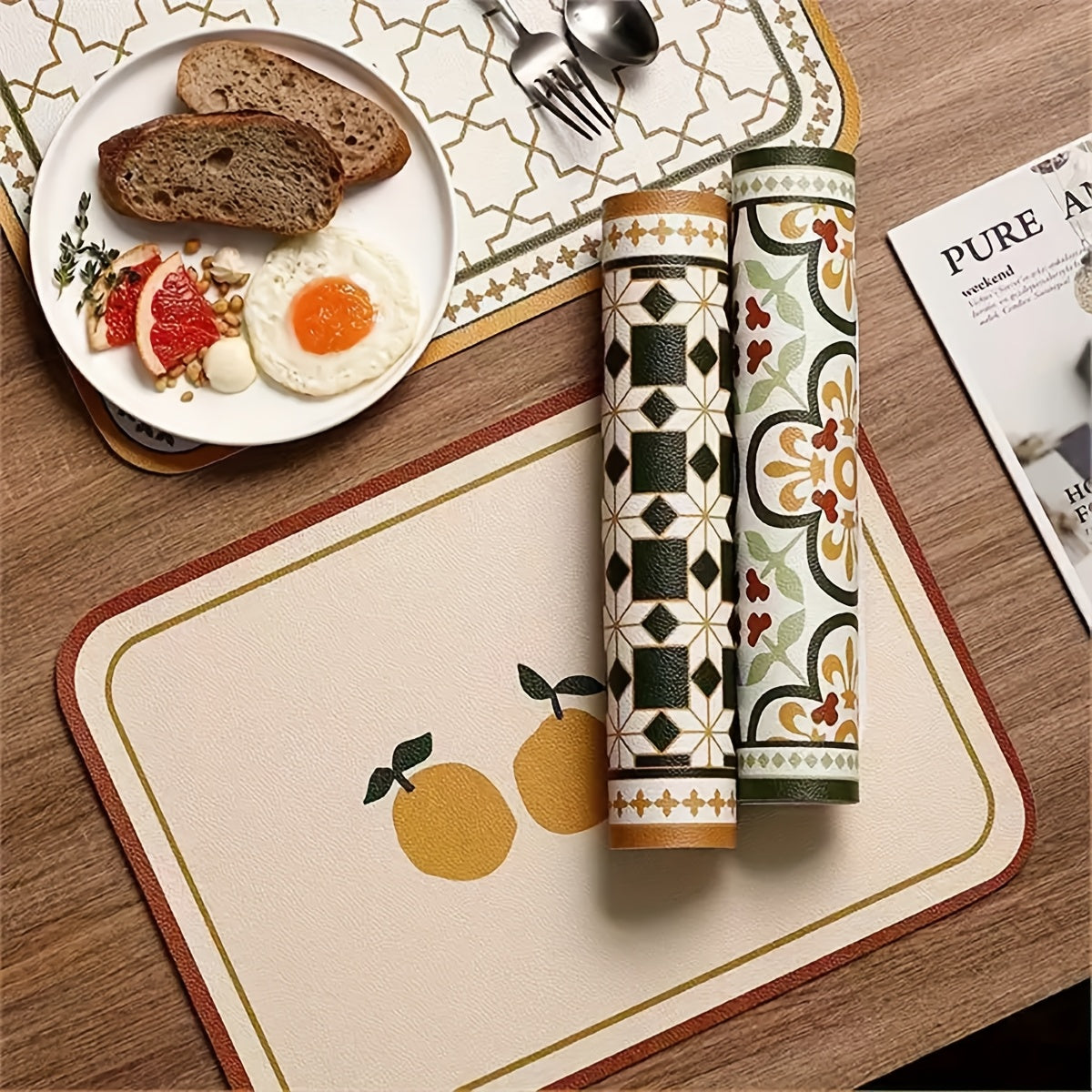 Washable Leather Placemats 4-Pack Washable Leather Placemats | Wipe-Clean PVC Table Mats for Kitchen, Dining Room & Outdoor Use - Random Designs