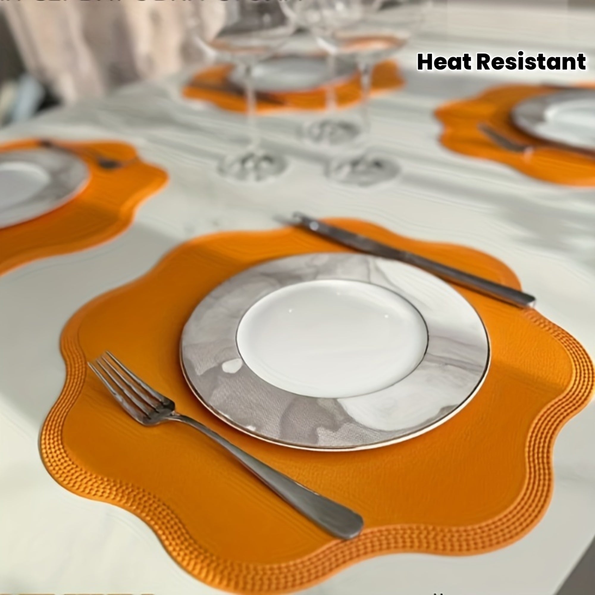 4pcs Set Faux Leather Placemats Heat Resistant Flower Shape Table Mats, Non-Slip Easy to Clean Place mat for Kitchen Coffee Dining Room Table