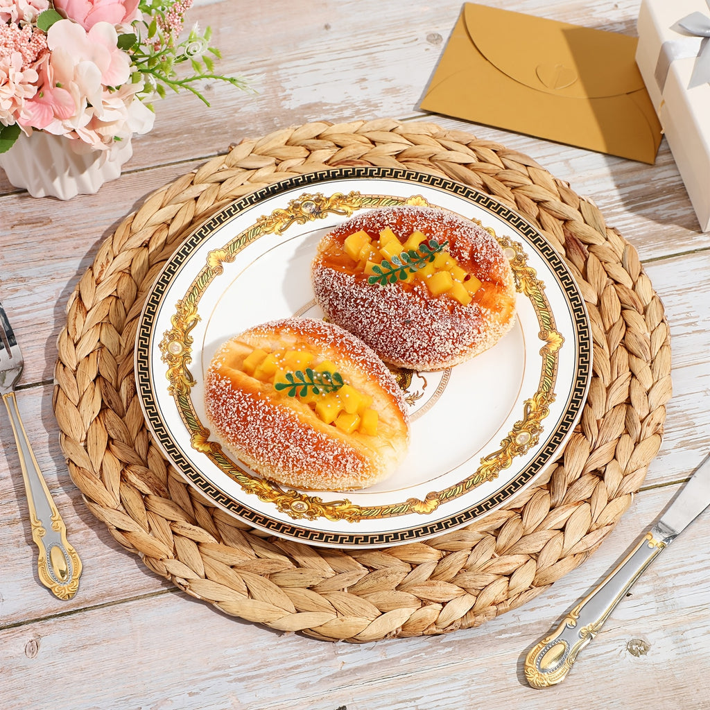 30pcs Wheat Round Placemats Hand Braided Table Mats - Rustic Boho Wheat Tableware for Dinner Party, Charger Plates, Kitchen & Dining Table Decor, Durable Wheat Table Settings (Compatible with Water