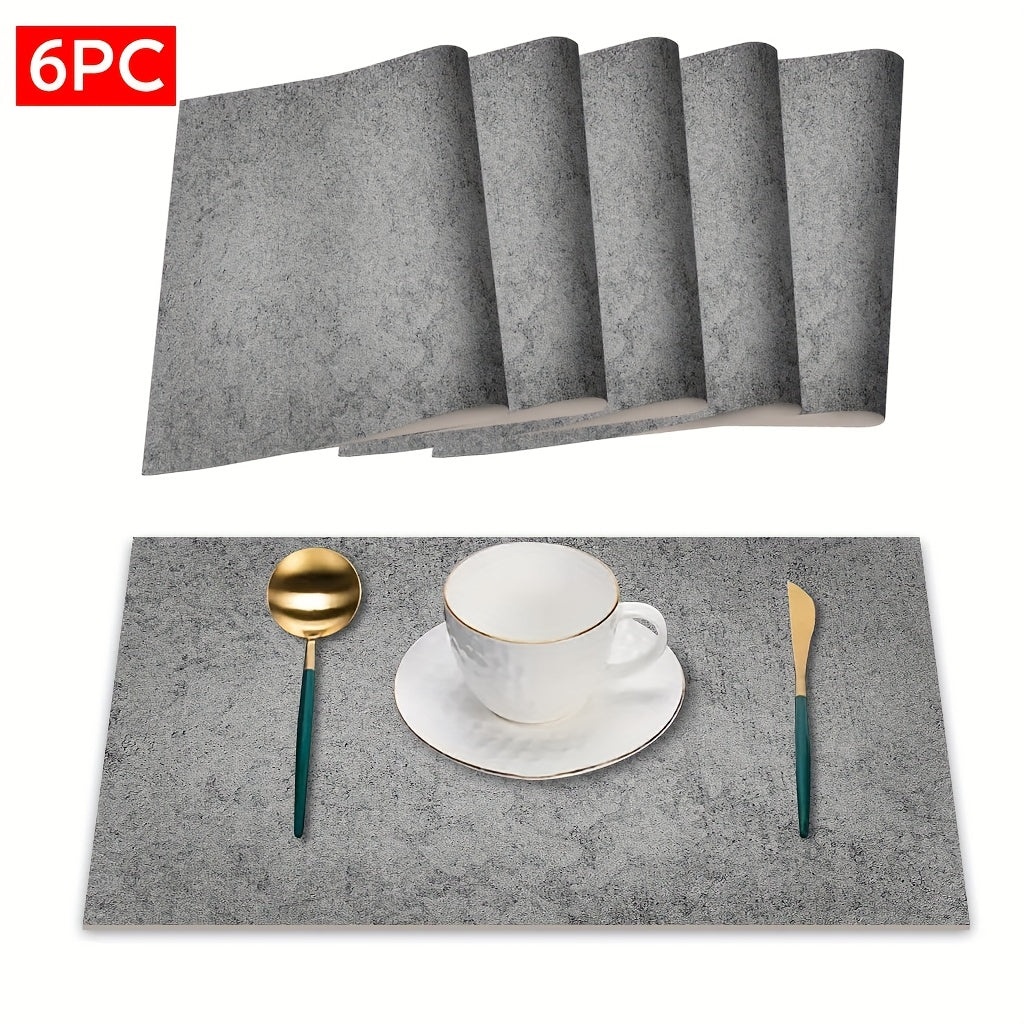 6pcs Imitation Cloth Patterned Leather Plain Color Placemat with Four Options: Oval, Square, -shaped, and Circular Textured Grey Placemat with Unique Irregular Shape, Modern Minimalist Style, Ideal for Dining Rooms Or Kitchens, Suitable for All