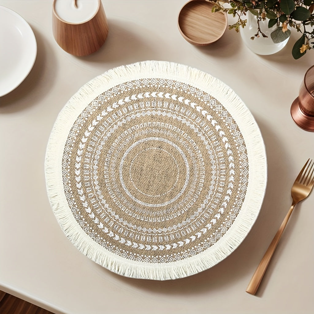 6pcs\u002F8pcs Bohemian Style Heat-Resistant Mats for Bowls And Plates, Easter And Graduation Season Table Mats with Tassels, Round Table Mats for Hotel And Café Decoration, Tableware Mats