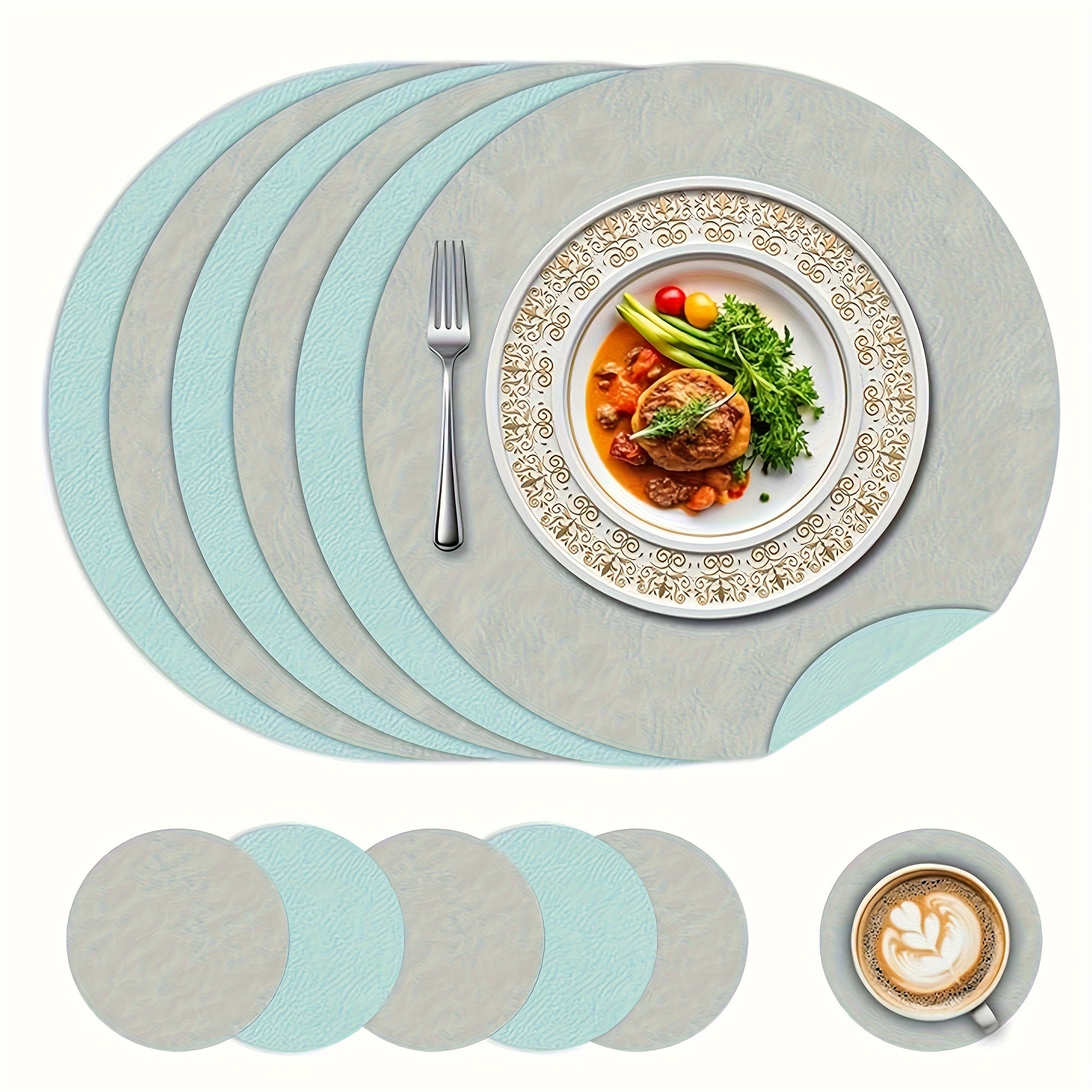 6pcs Set of Reversible PU Placemats, Table Mats, Coffee Mats, Heat-Insulating Artificial Leather Placemat Set, Nordic Style Double-Sided Two-Color Placemats, Suitable for Home, Hotel, And Party Table Decorations