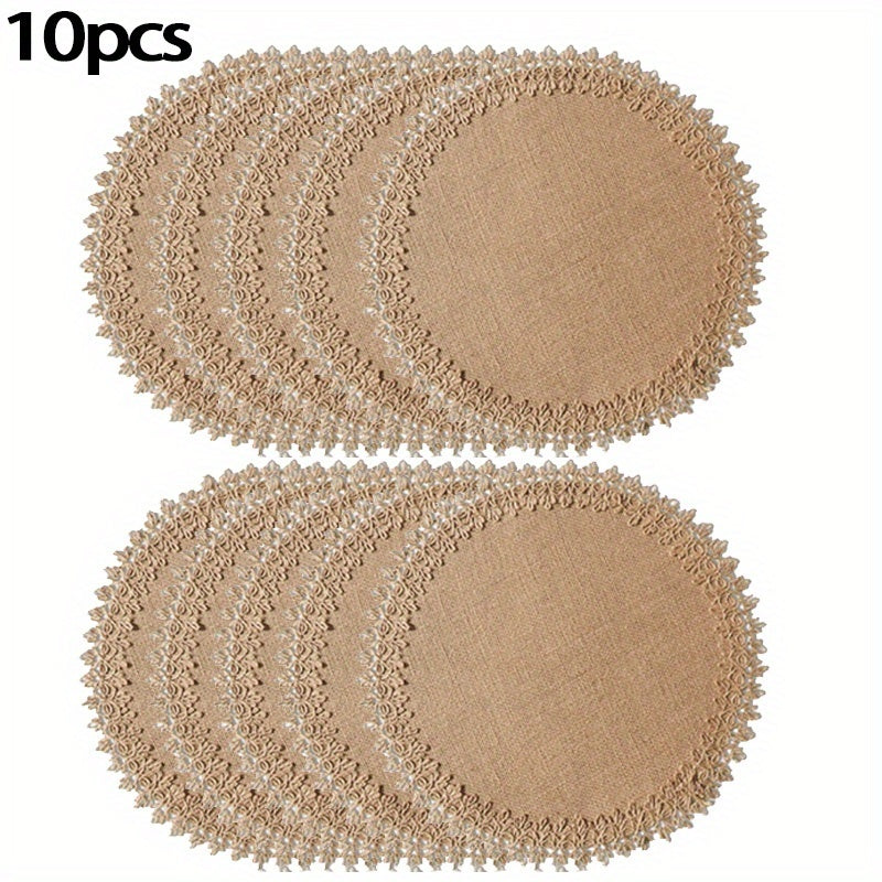 Natural|Rustic 10pcs Natural Round Placemats | Hand-Washable Rustic Fabric | 15-Inch Diameter for Dining Table, Thanksgiving & Fall