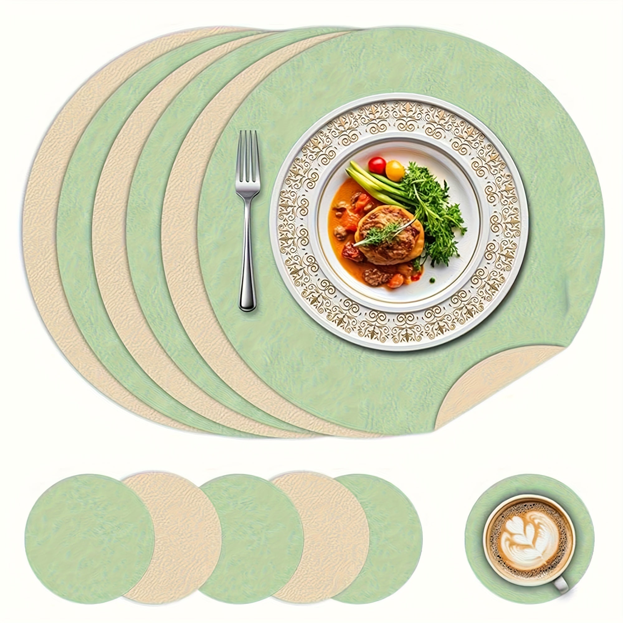 6pcs Set of Reversible PU Placemats, Table Mats, Coffee Mats, Heat-Insulating Artificial Leather Placemat Set, Nordic Style Double-Sided Two-Color Placemats, Suitable for Home, Hotel, And Party Table Decorations