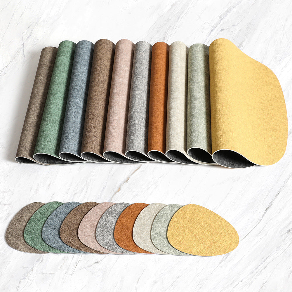 5pcs Placemats (1 Placemat+4 Coasters) Cloth Patterned Water Droplet Shaped Western Dining Table Mat, Hotel Insulated Plate Mat, Bowl Mat, Dual Color Heat-resistant Western Dining Mat