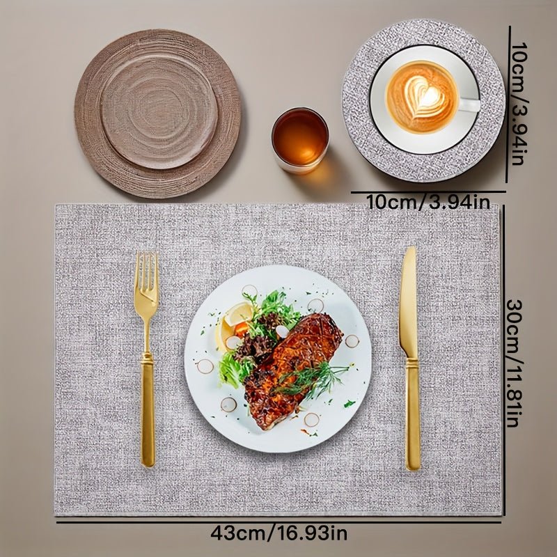 12pcs Set - Rectangular Faux Leather Placemats with Round Coasters, Heat Resistant Wipeable Washable Place Mats with Coasters, Coffee Tea Hot Drink Tabletop Coasters, Coffee Bowl Plate Mats Dining Table Mats, Suitable for Kitchen Restaurant Dining T