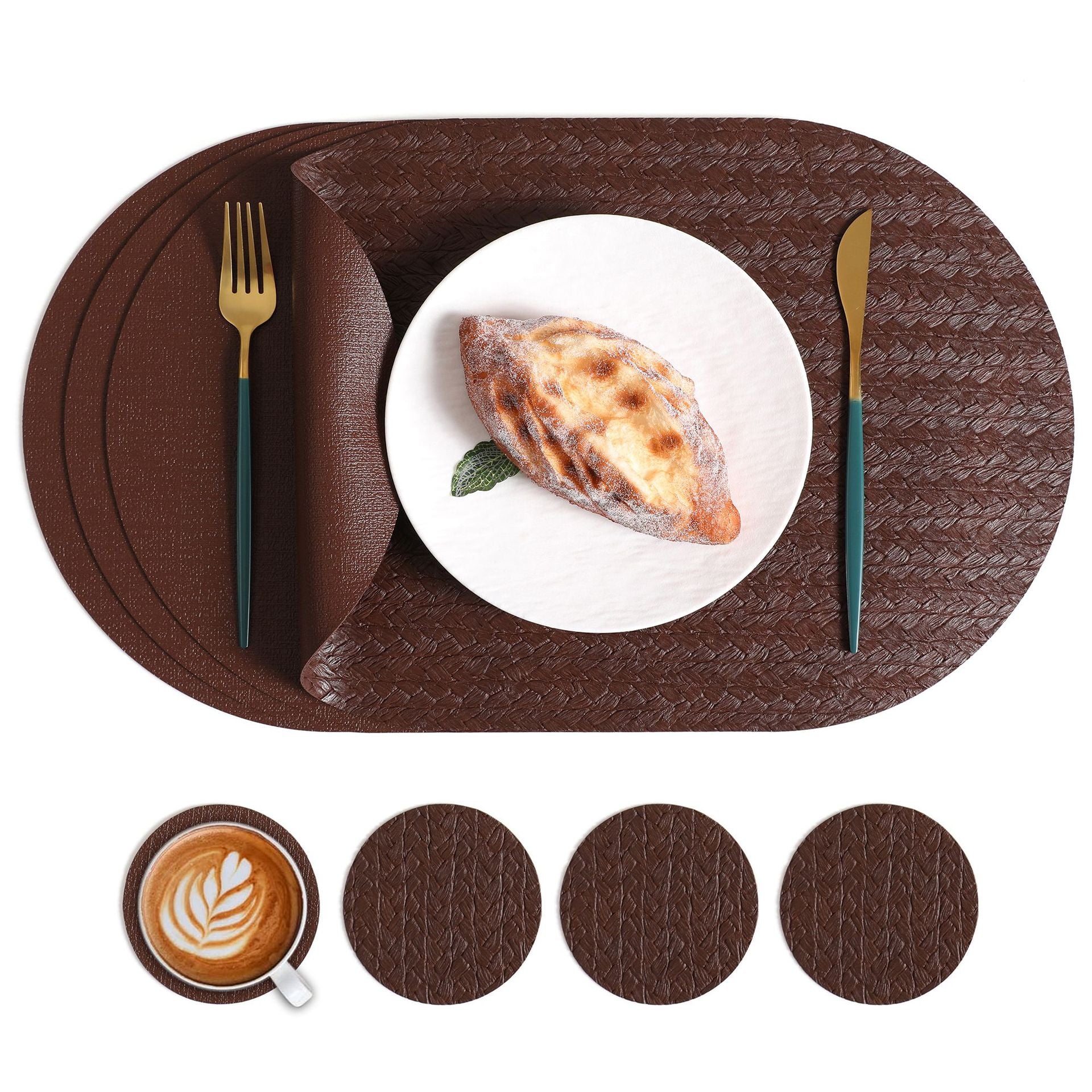 5pcs Nordic Ins Elliptical Placemat, Western Home Dining Table Mat, Rice Grain Pattern High-Quality, Heat-resistant and Heat-insulating Mat