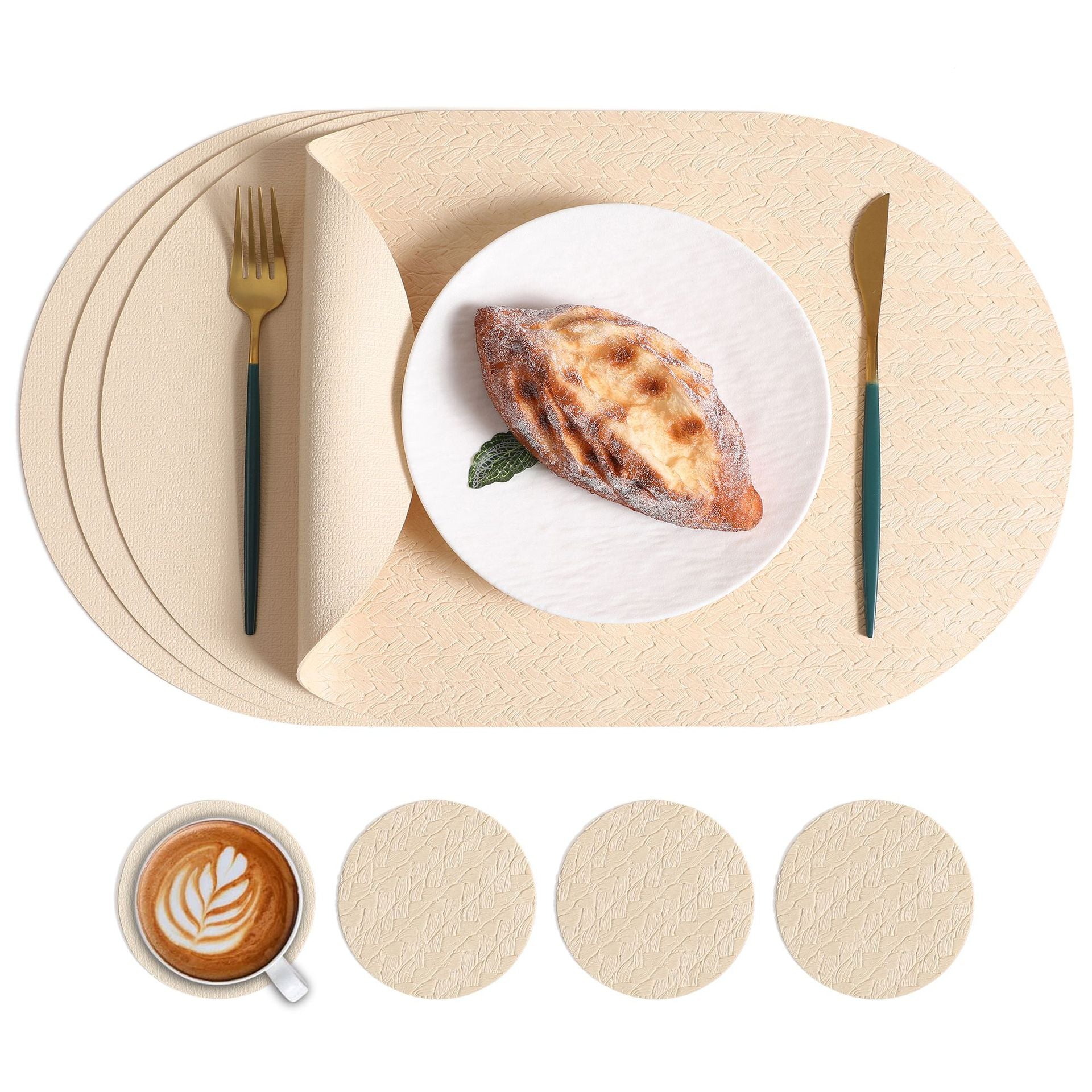 5pcs Nordic Ins Elliptical Placemat, Western Home Dining Table Mat, Rice Grain Pattern High-Quality, Heat-resistant and Heat-insulating Mat