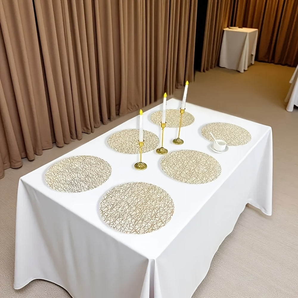 Golden Irregular Line Placemat, Polyester, for Birthday Parties, Weddings, Family Dinners, Table Decoration, Tableware Protection, Decorative Dining Placemat