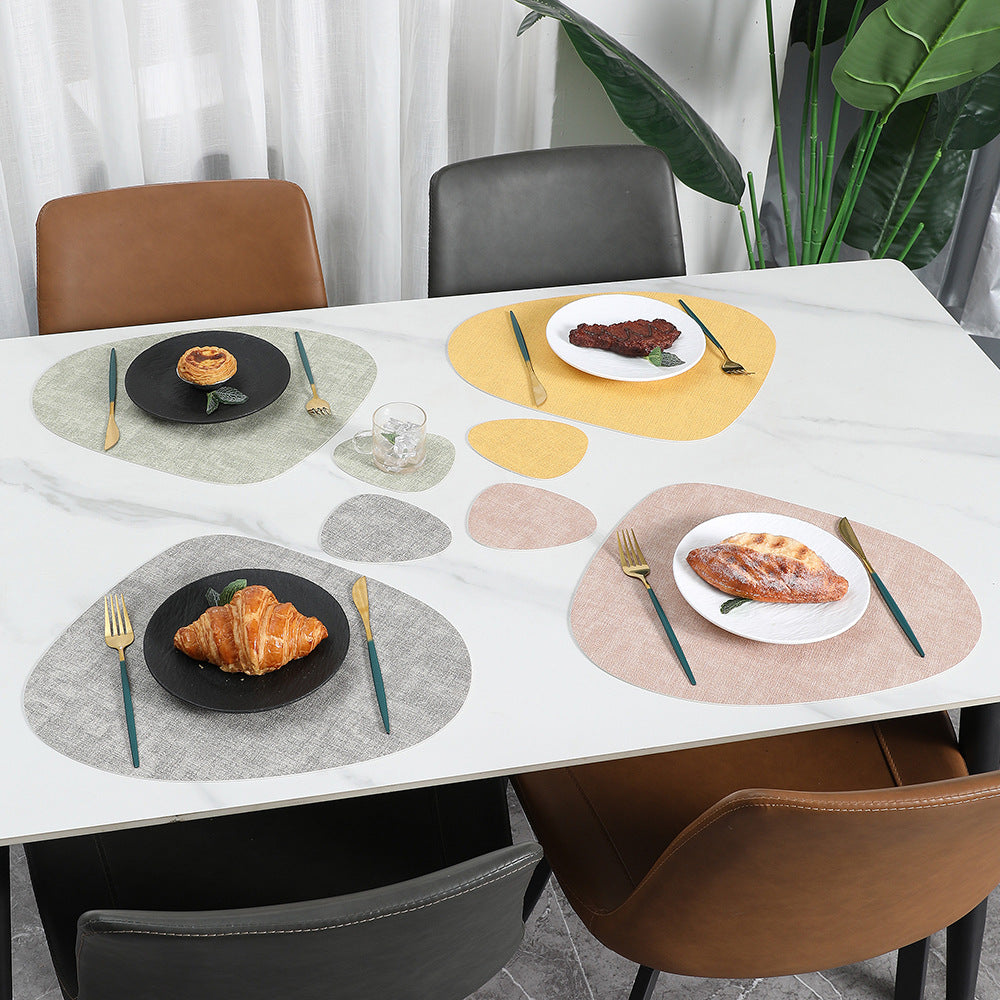 5pcs Placemats (1 Placemat+4 Coasters) Cloth Patterned Water Droplet Shaped Western Dining Table Mat, Hotel Insulated Plate Mat, Bowl Mat, Dual Color Heat-resistant Western Dining Mat