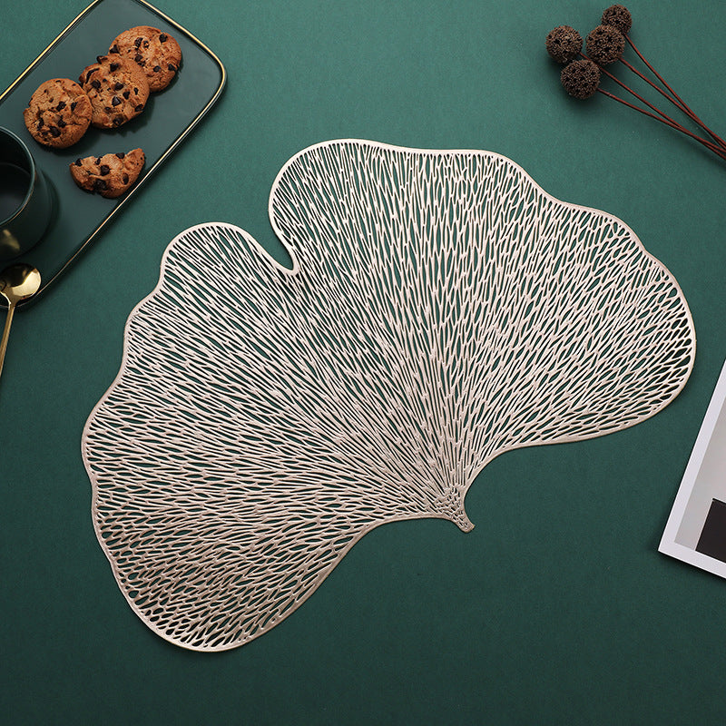 Perforated Placemat PVC Heat Insulation Dining Table Mat Ginkgo Leaf Irregular Decorative Mat Light Luxury Hotel Restaurant Western Dining Mat Wholesale